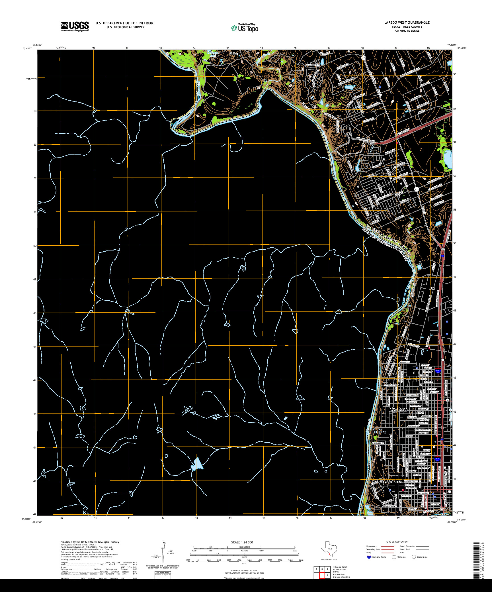 USGS US TOPO 7.5-MINUTE MAP FOR LAREDO WEST, TX,TAM 2019