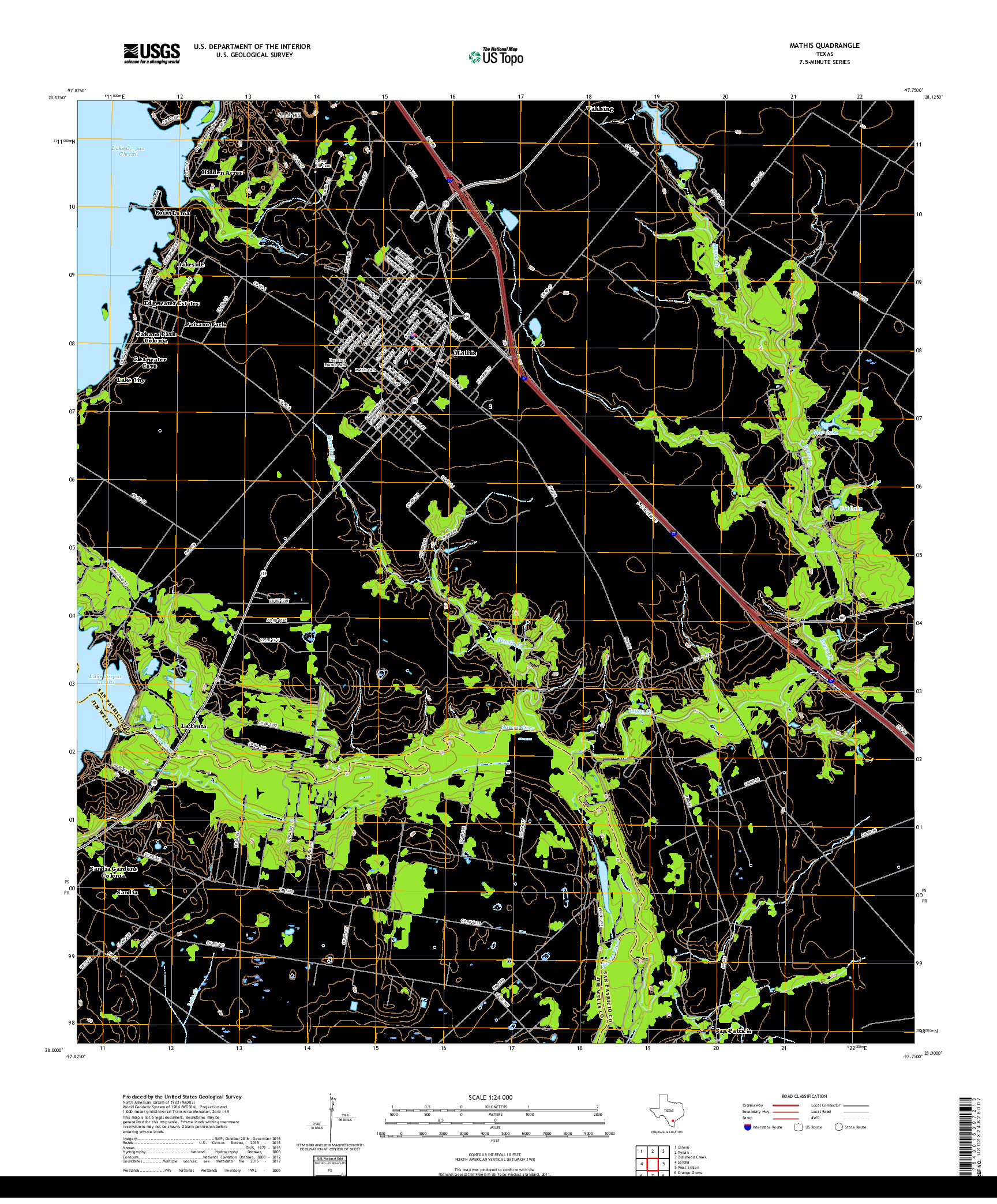 USGS US TOPO 7.5-MINUTE MAP FOR MATHIS, TX 2019