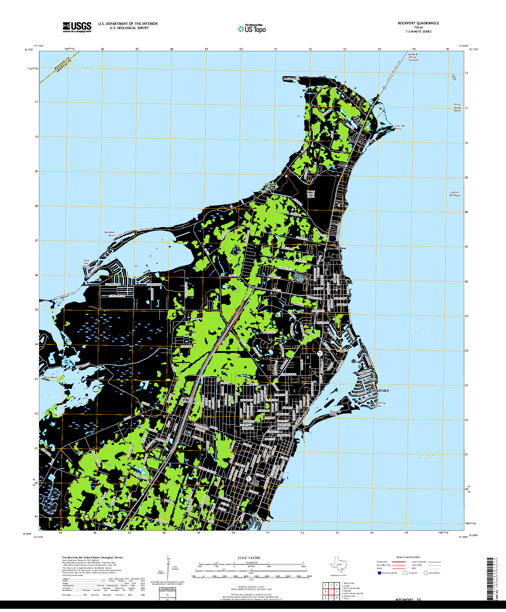 USGS US TOPO 7.5-MINUTE MAP FOR ROCKPORT, TX 2019