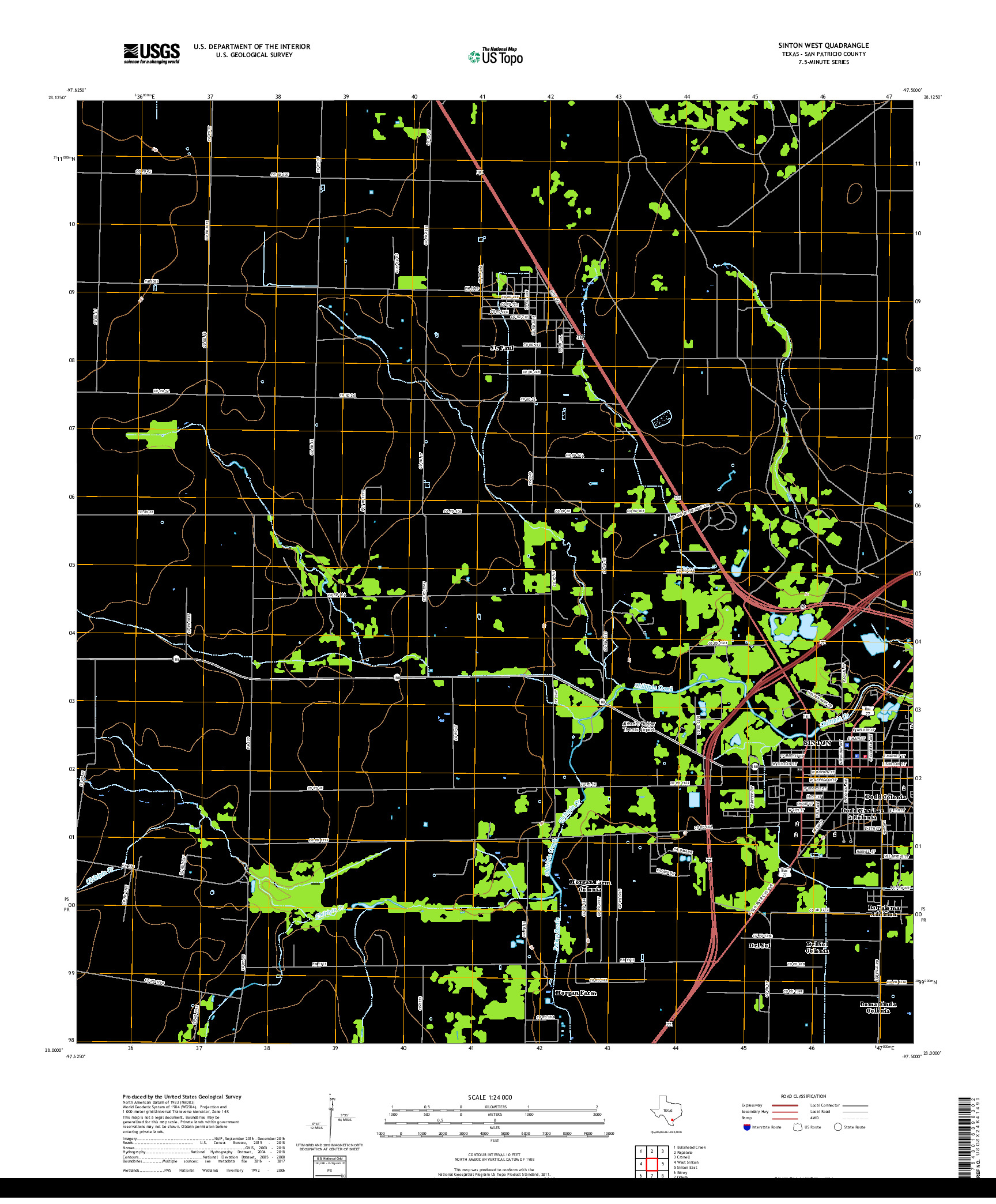 USGS US TOPO 7.5-MINUTE MAP FOR SINTON WEST, TX 2019