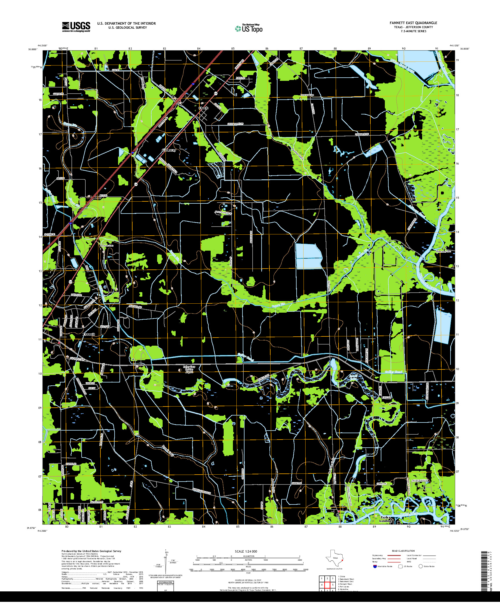 USGS US TOPO 7.5-MINUTE MAP FOR FANNETT EAST, TX 2019