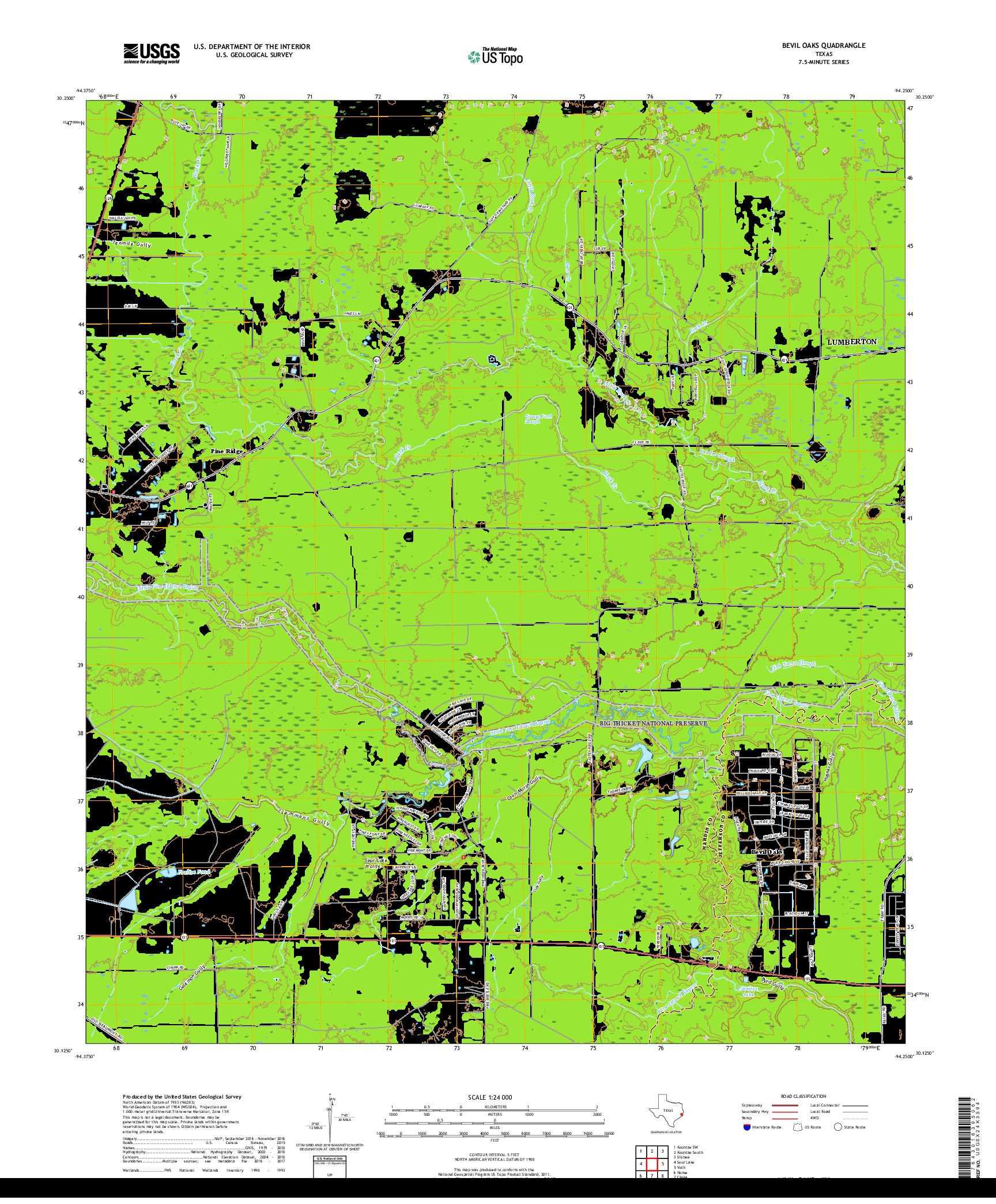 USGS US TOPO 7.5-MINUTE MAP FOR BEVIL OAKS, TX 2019
