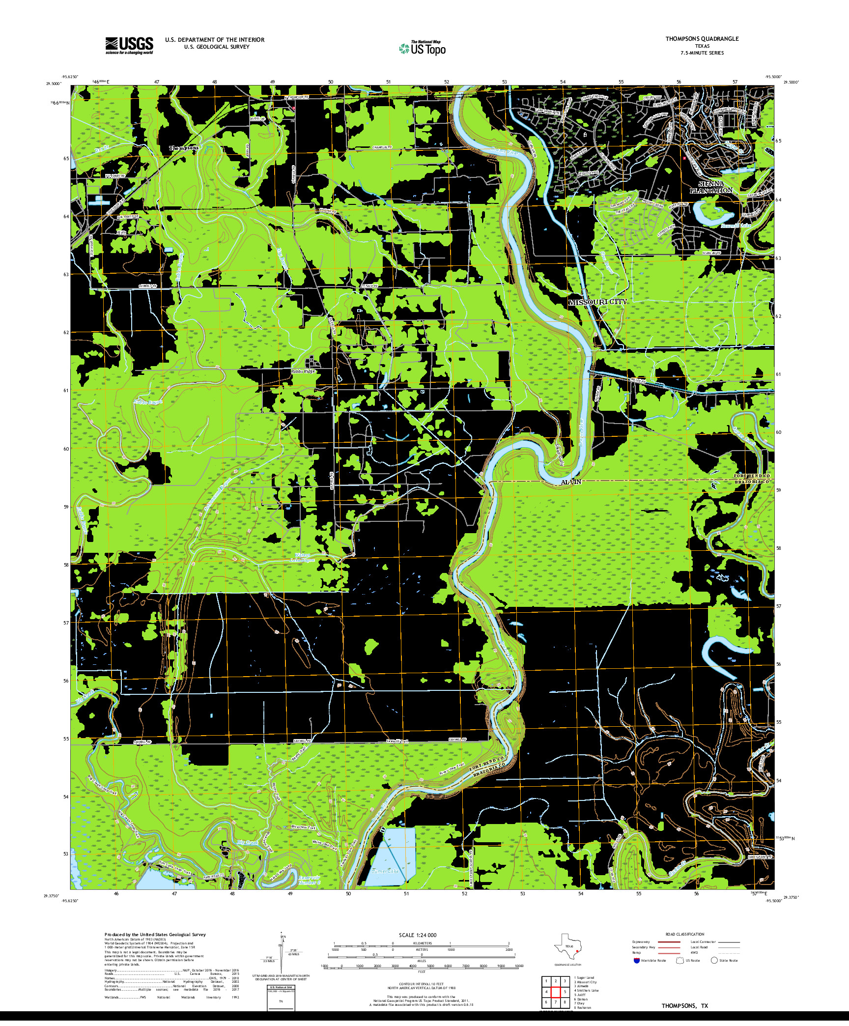 USGS US TOPO 7.5-MINUTE MAP FOR THOMPSONS, TX 2019