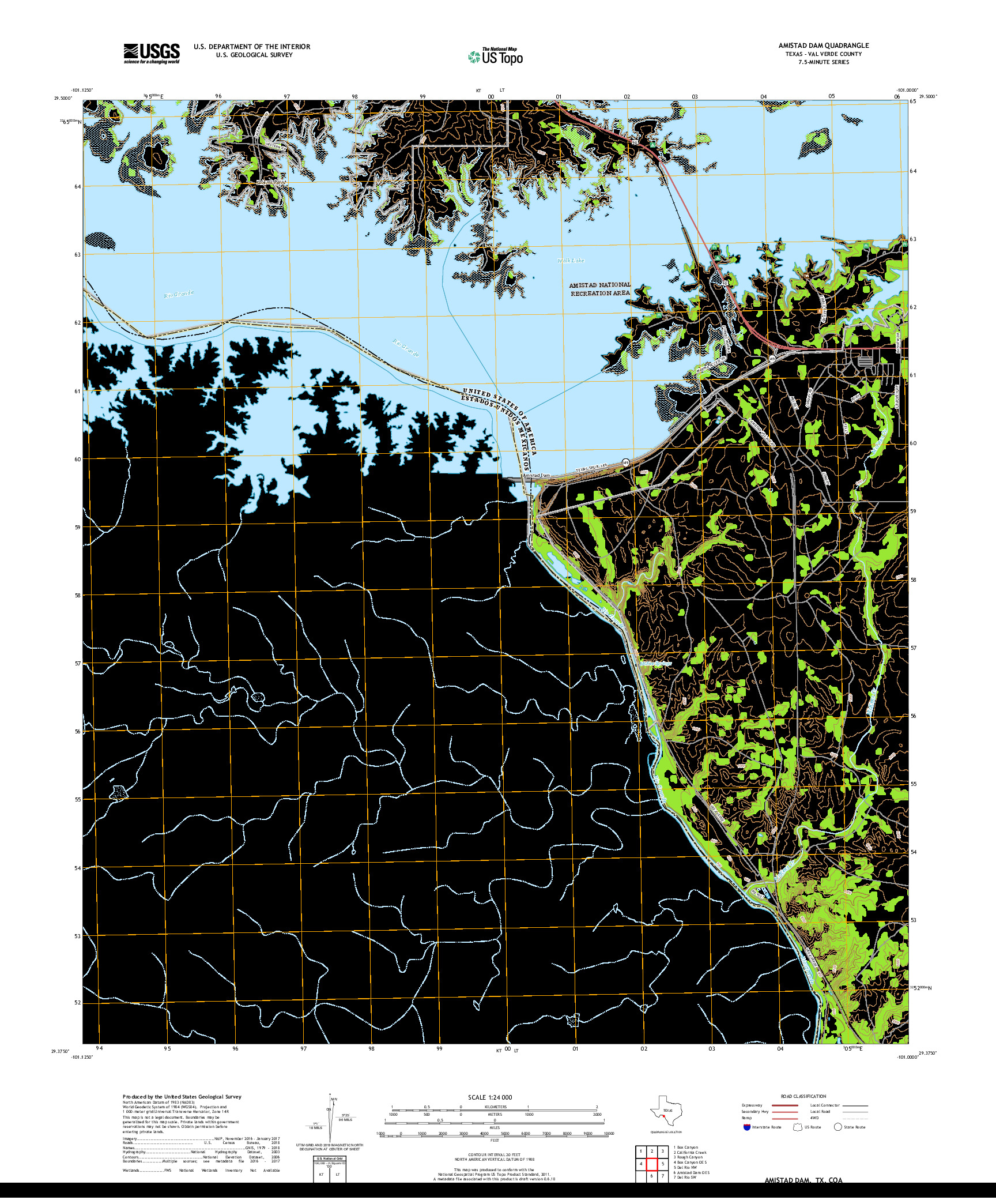USGS US TOPO 7.5-MINUTE MAP FOR AMISTAD DAM, TX,COA 2019