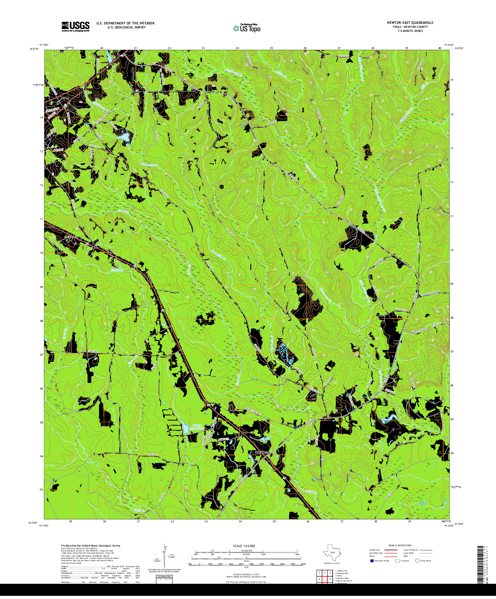 USGS US TOPO 7.5-MINUTE MAP FOR NEWTON EAST, TX 2019