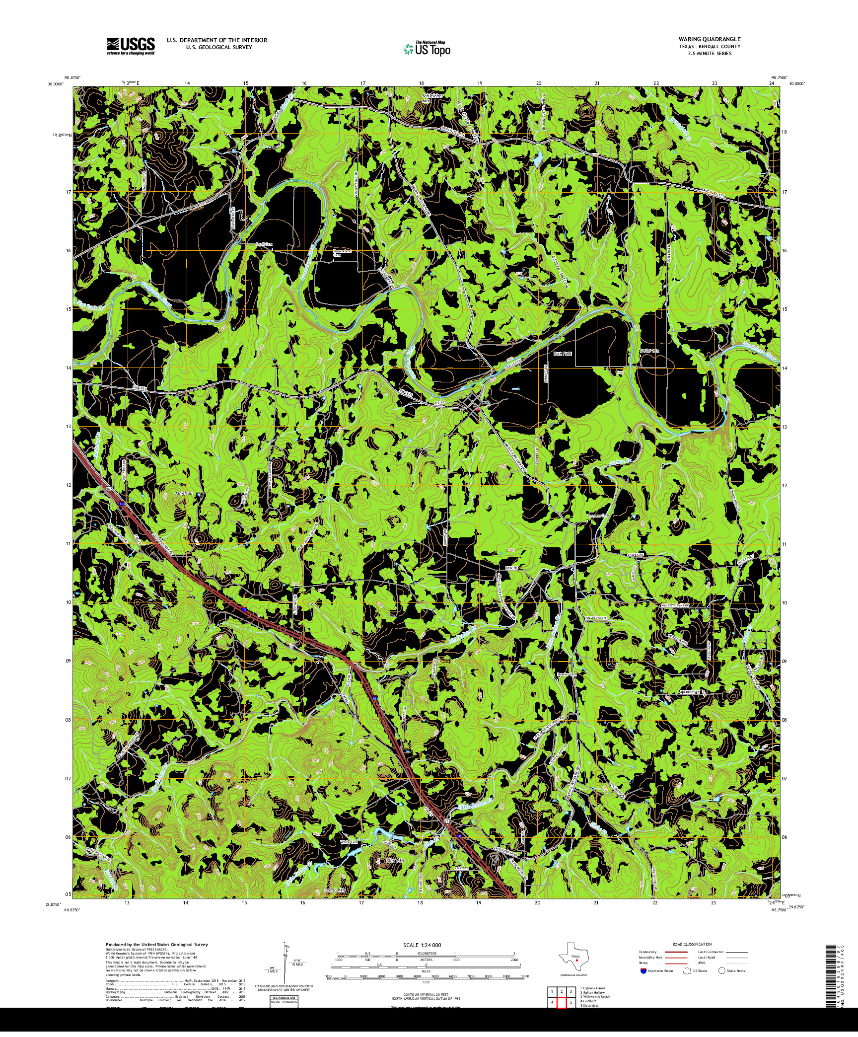 USGS US TOPO 7.5-MINUTE MAP FOR WARING, TX 2019