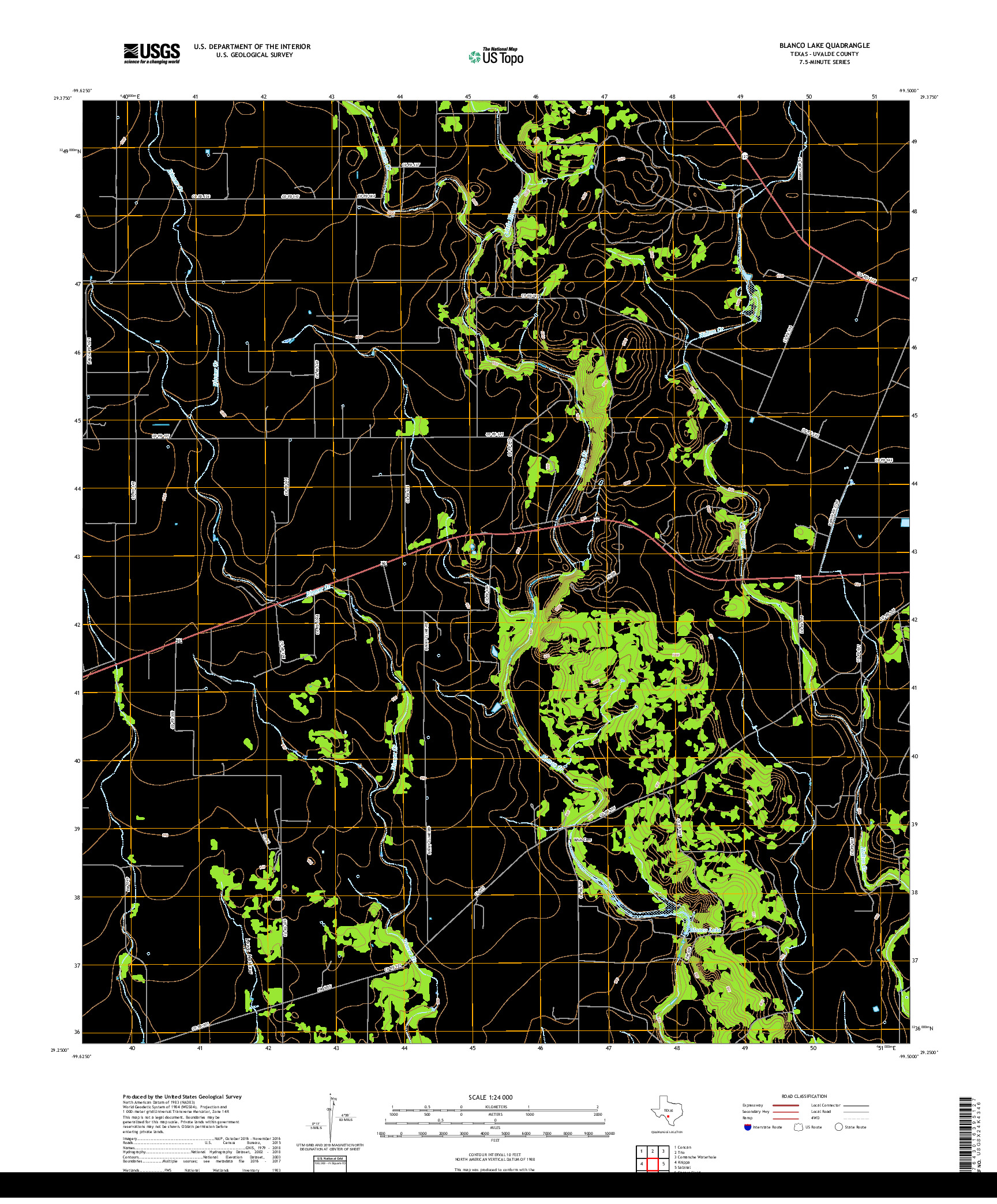 USGS US TOPO 7.5-MINUTE MAP FOR BLANCO LAKE, TX 2019