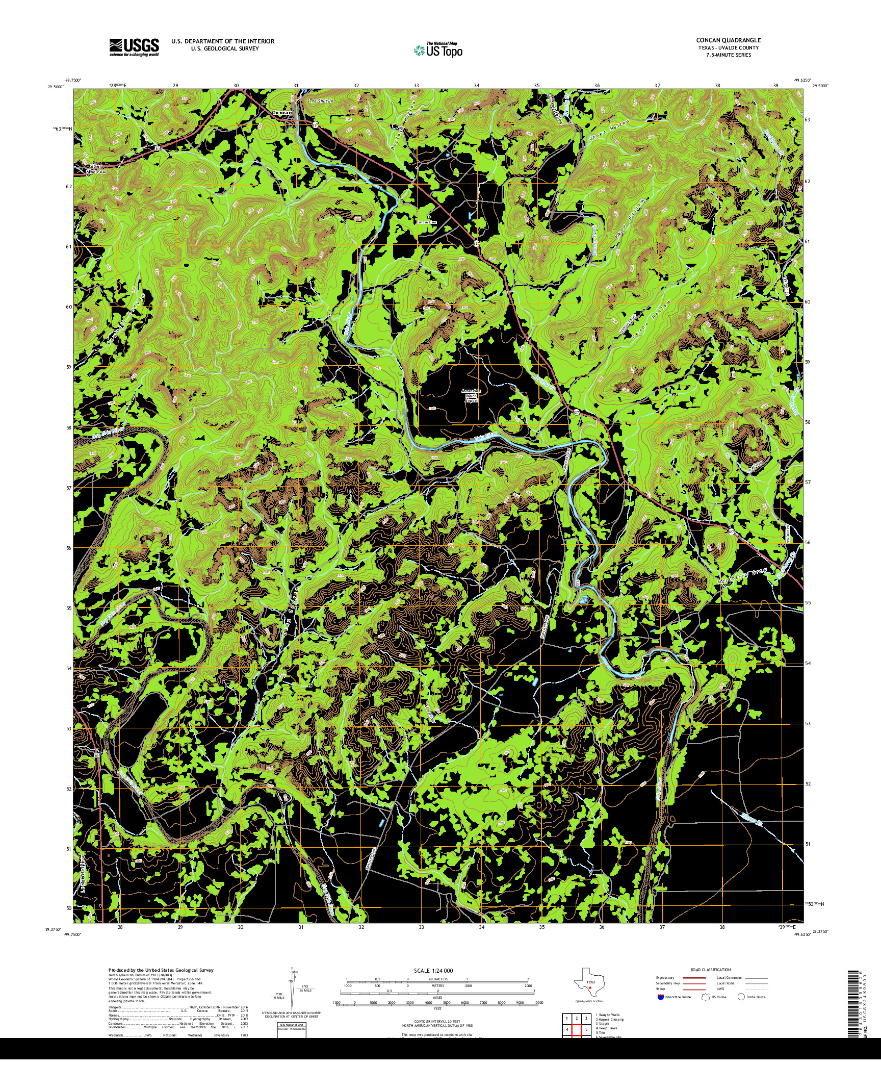 USGS US TOPO 7.5-MINUTE MAP FOR CONCAN, TX 2019