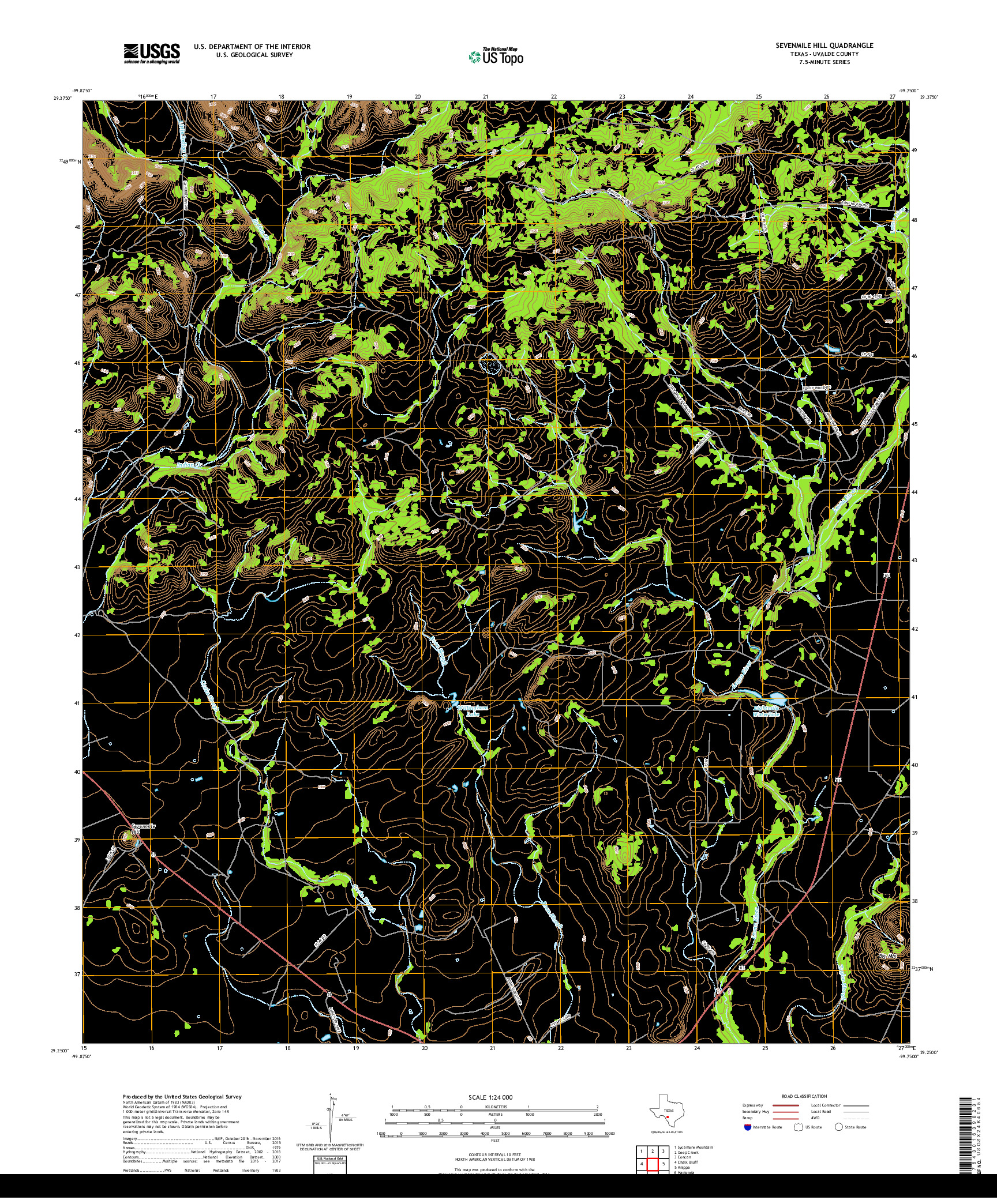 USGS US TOPO 7.5-MINUTE MAP FOR SEVENMILE HILL, TX 2019