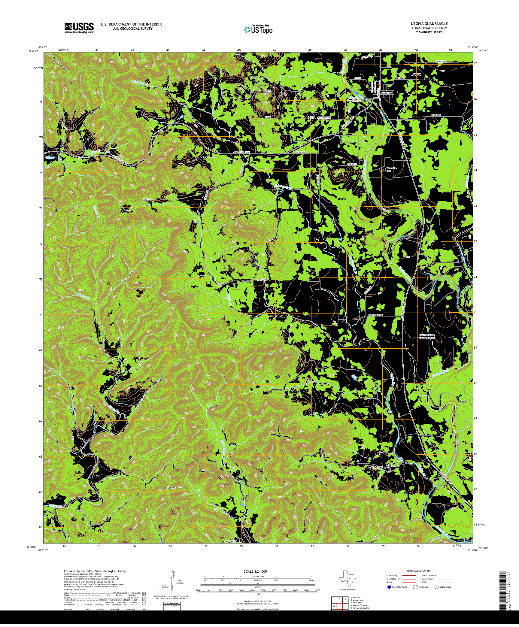 USGS US TOPO 7.5-MINUTE MAP FOR UTOPIA, TX 2019