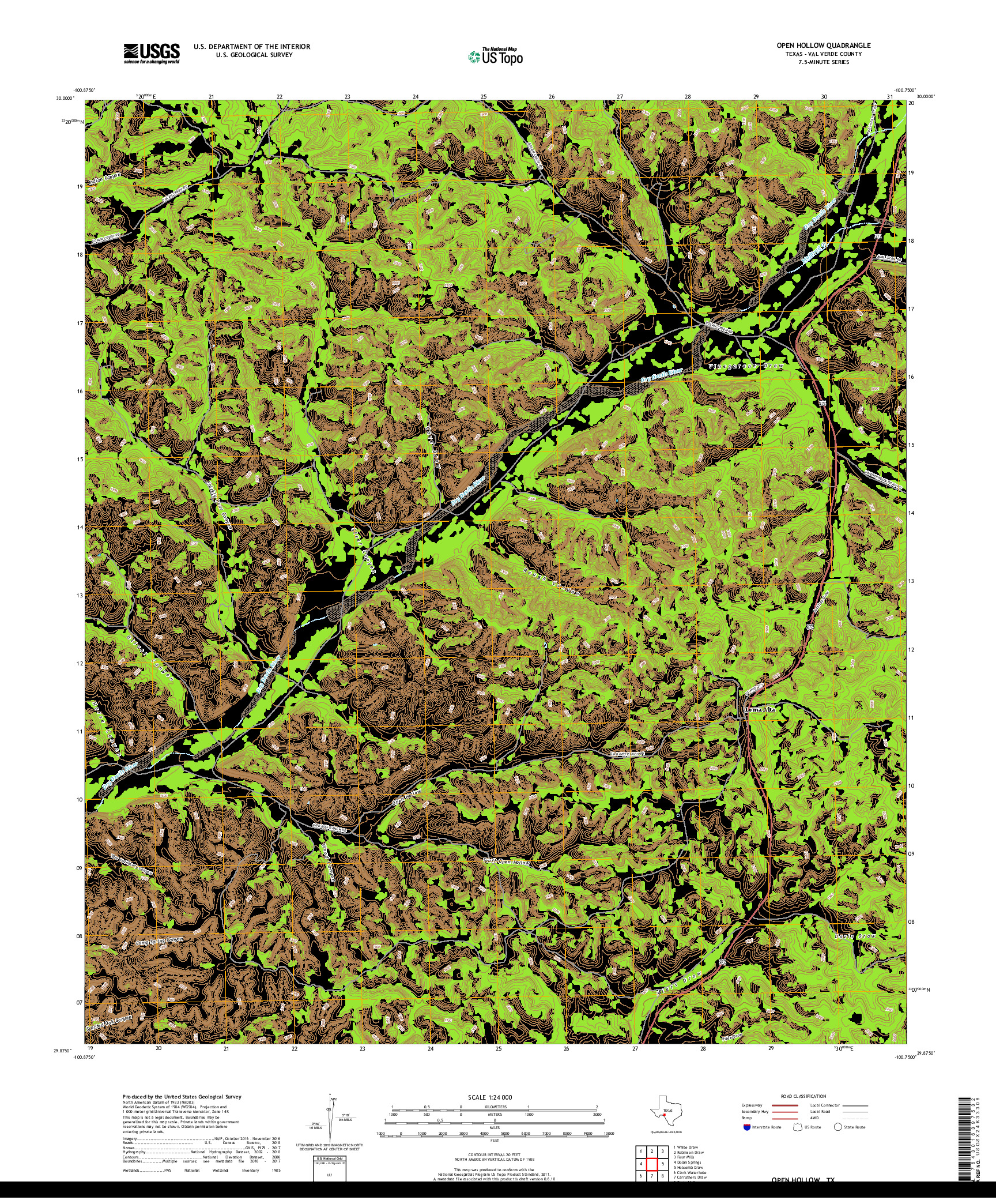 USGS US TOPO 7.5-MINUTE MAP FOR OPEN HOLLOW, TX 2019