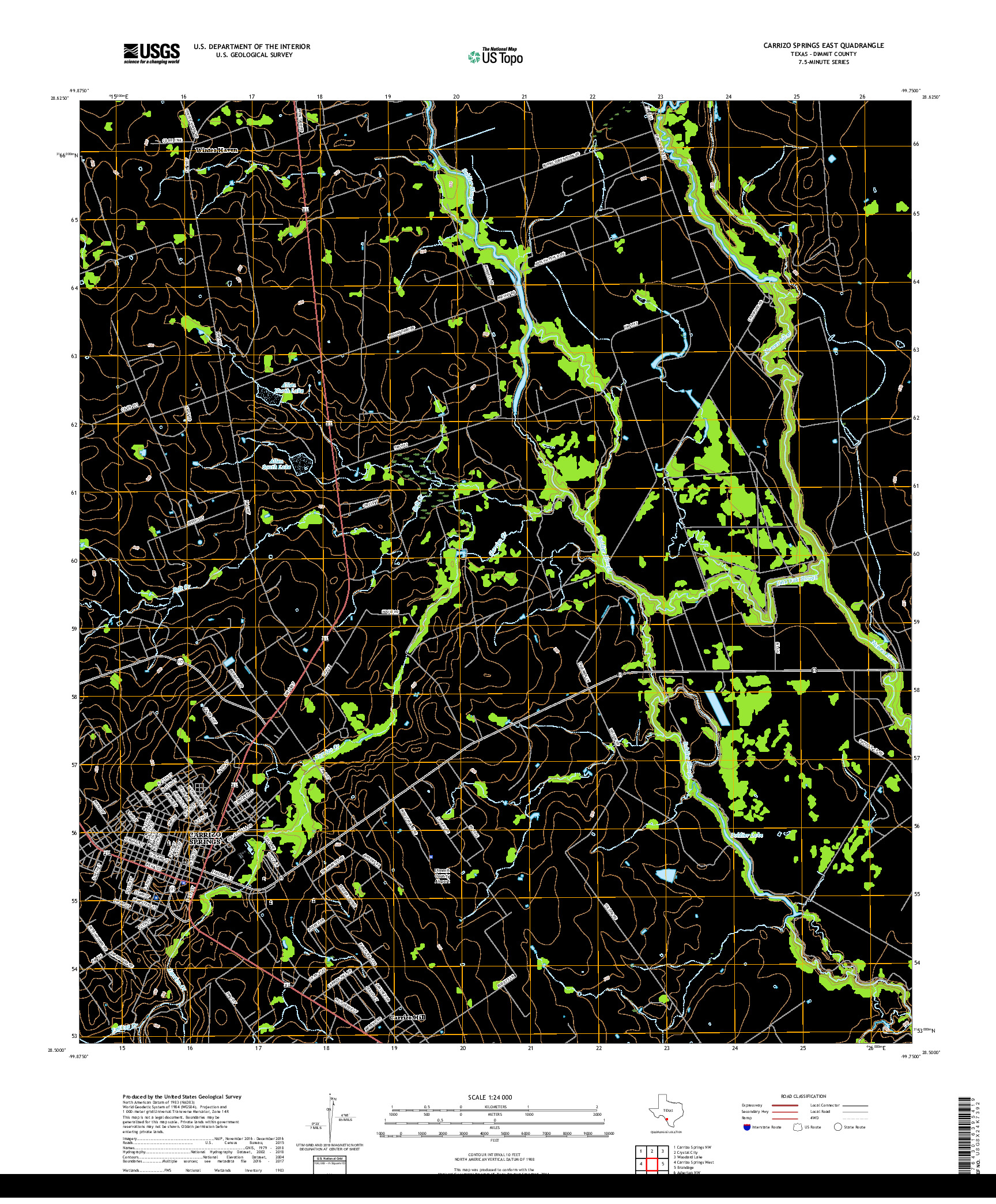 USGS US TOPO 7.5-MINUTE MAP FOR CARRIZO SPRINGS EAST, TX 2019