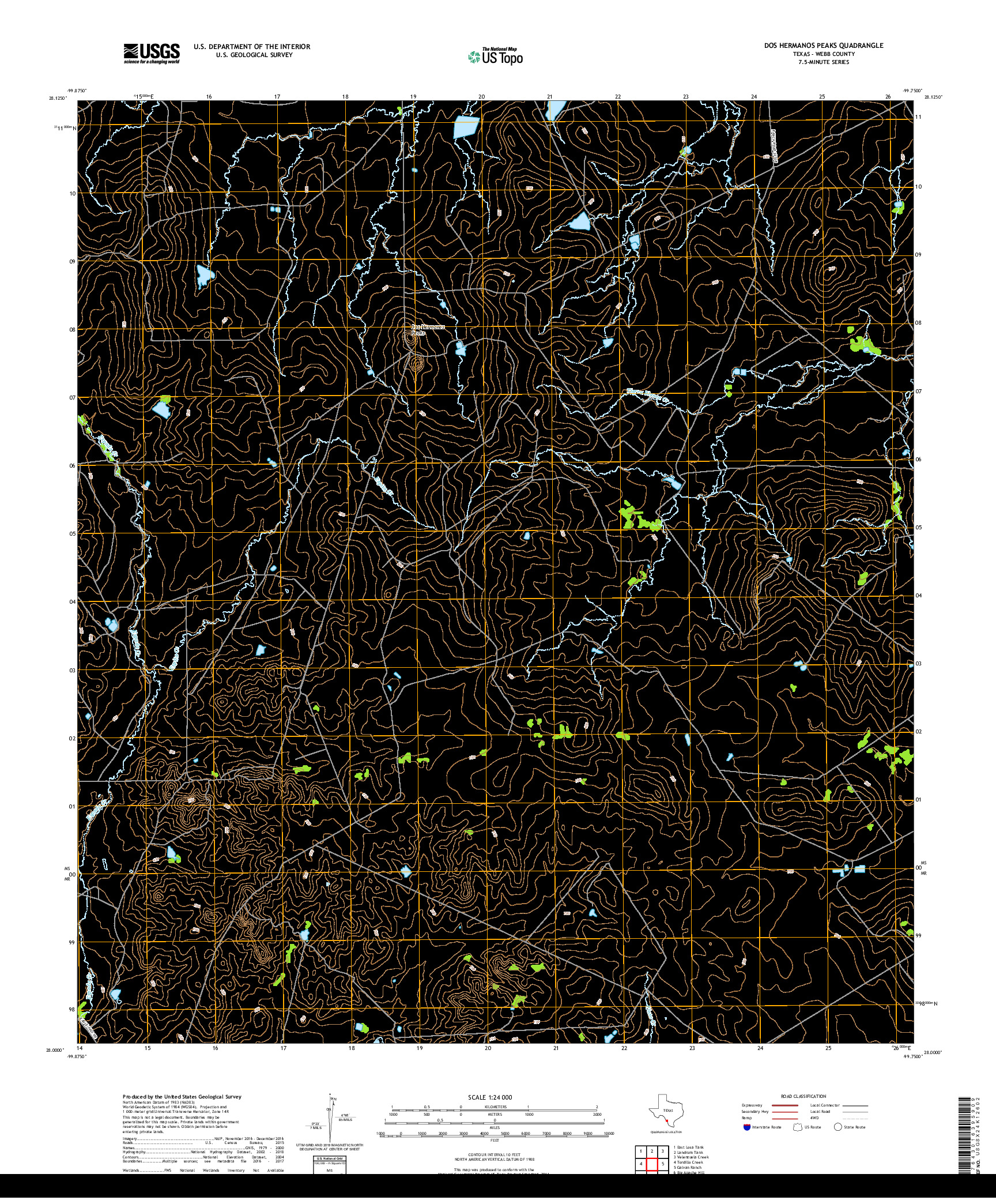 USGS US TOPO 7.5-MINUTE MAP FOR DOS HERMANOS PEAKS, TX 2019