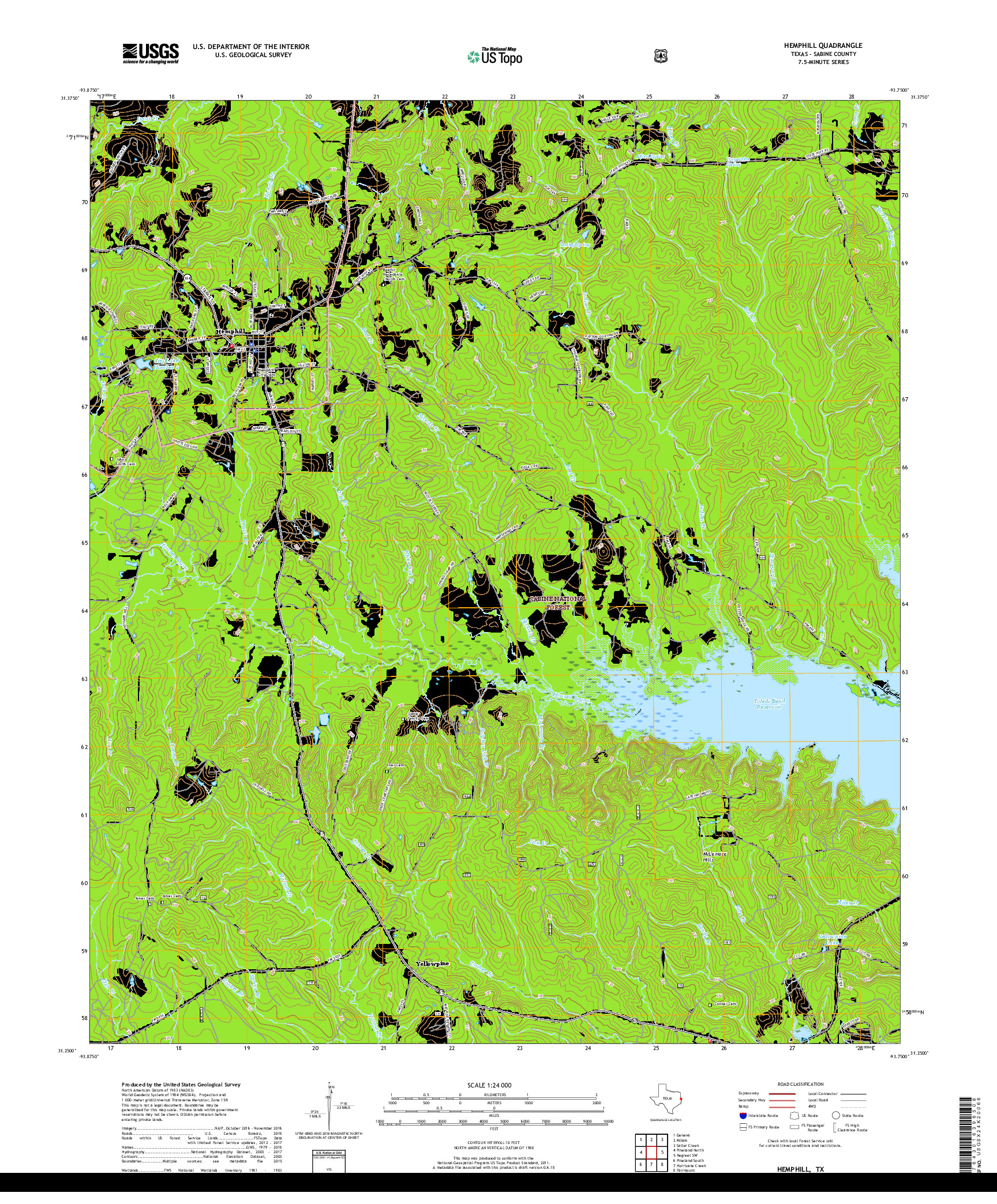 USGS US TOPO 7.5-MINUTE MAP FOR HEMPHILL, TX 2019