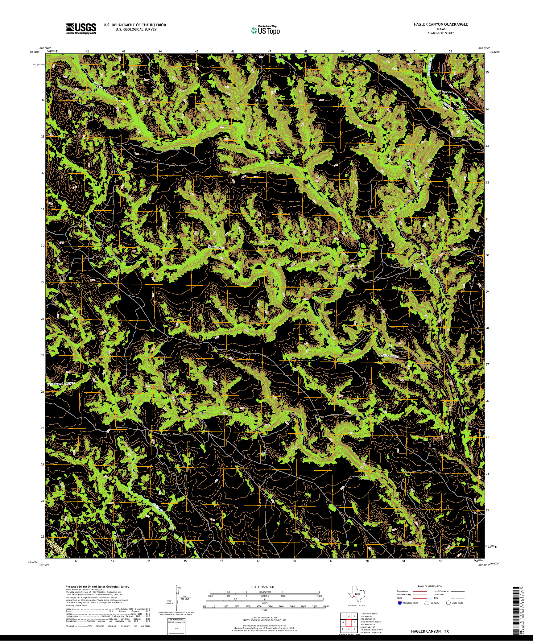 USGS US TOPO 7.5-MINUTE MAP FOR HAGLER CANYON, TX 2019