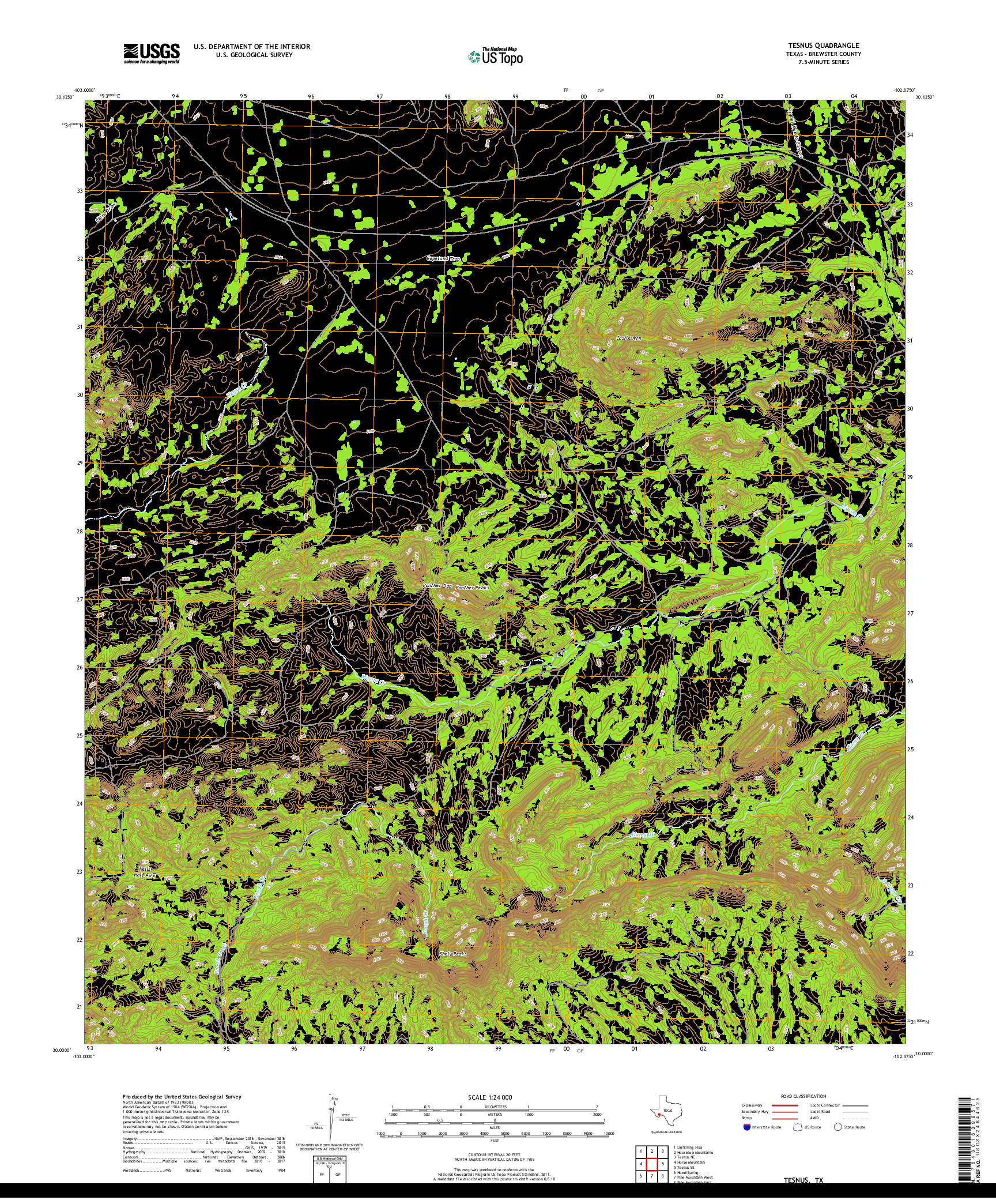 USGS US TOPO 7.5-MINUTE MAP FOR TESNUS, TX 2019