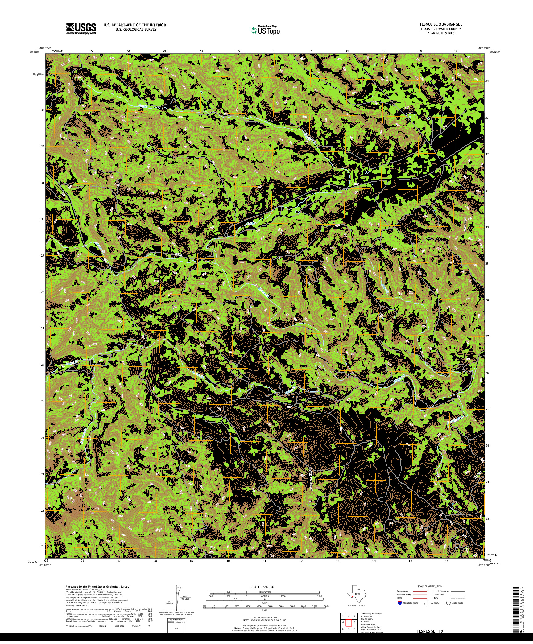 USGS US TOPO 7.5-MINUTE MAP FOR TESNUS SE, TX 2019