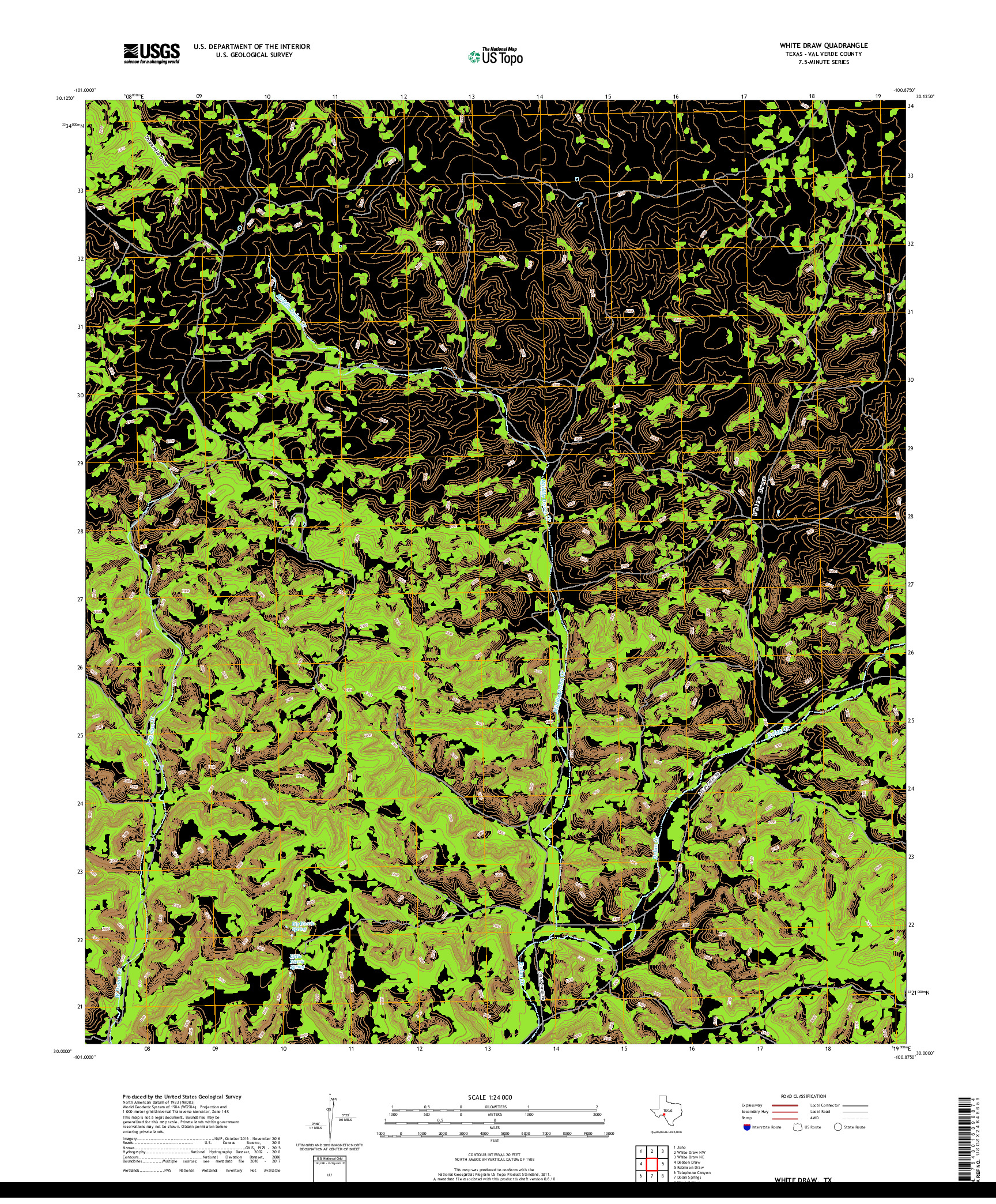 USGS US TOPO 7.5-MINUTE MAP FOR WHITE DRAW, TX 2019