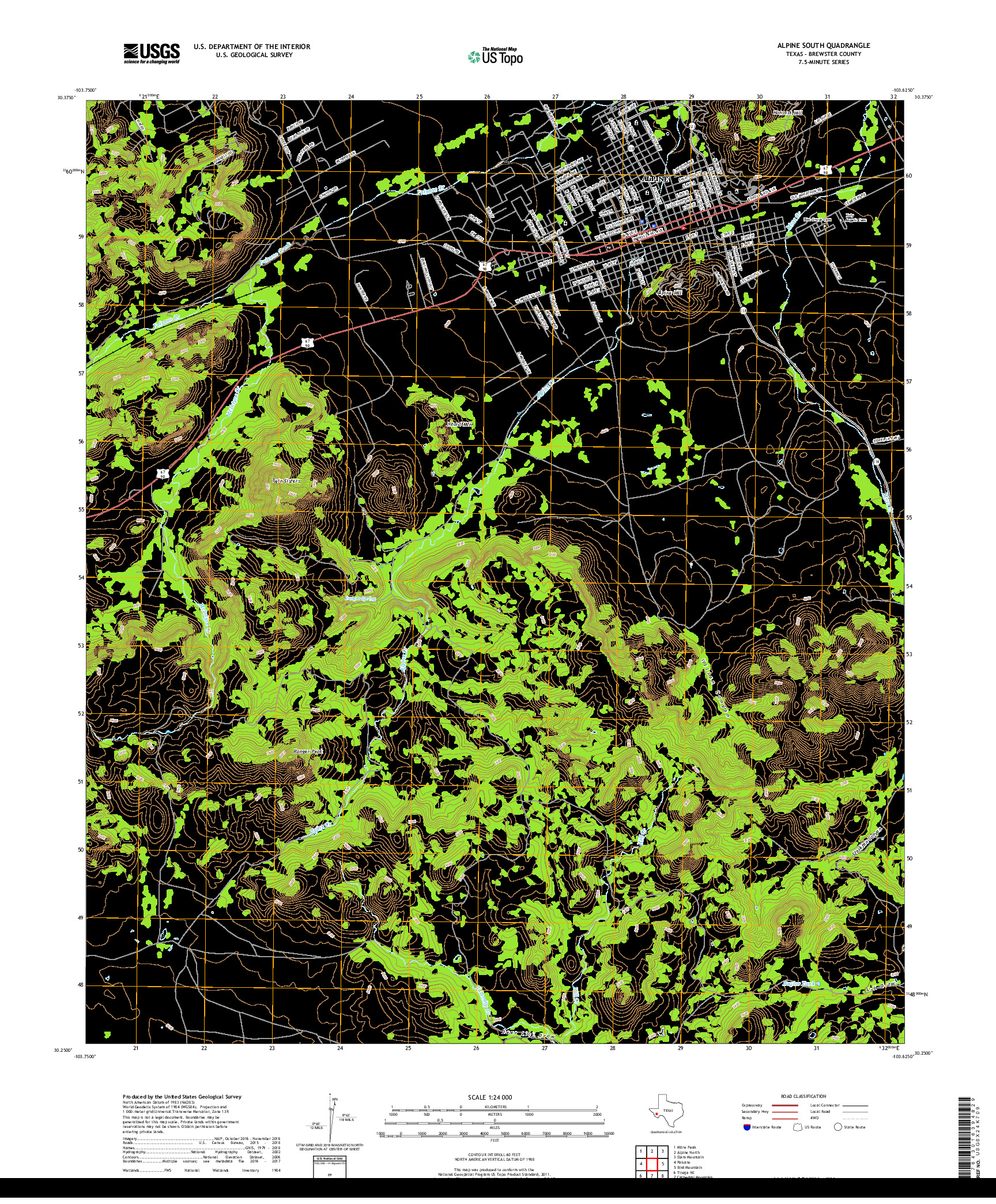 USGS US TOPO 7.5-MINUTE MAP FOR ALPINE SOUTH, TX 2019