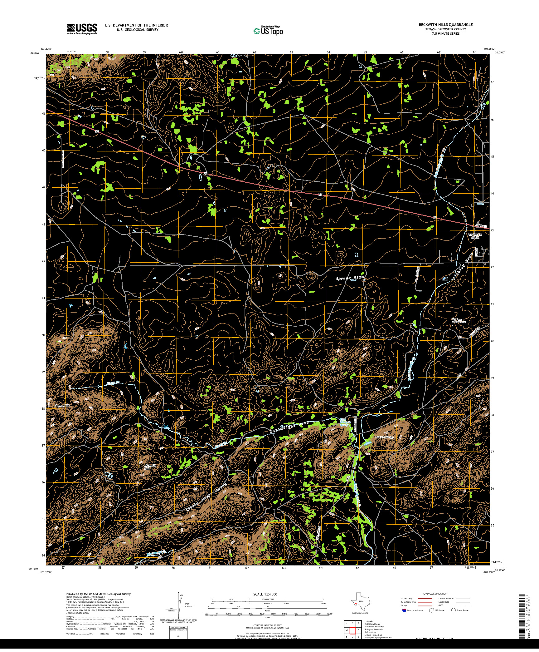 USGS US TOPO 7.5-MINUTE MAP FOR BECKWITH HILLS, TX 2019