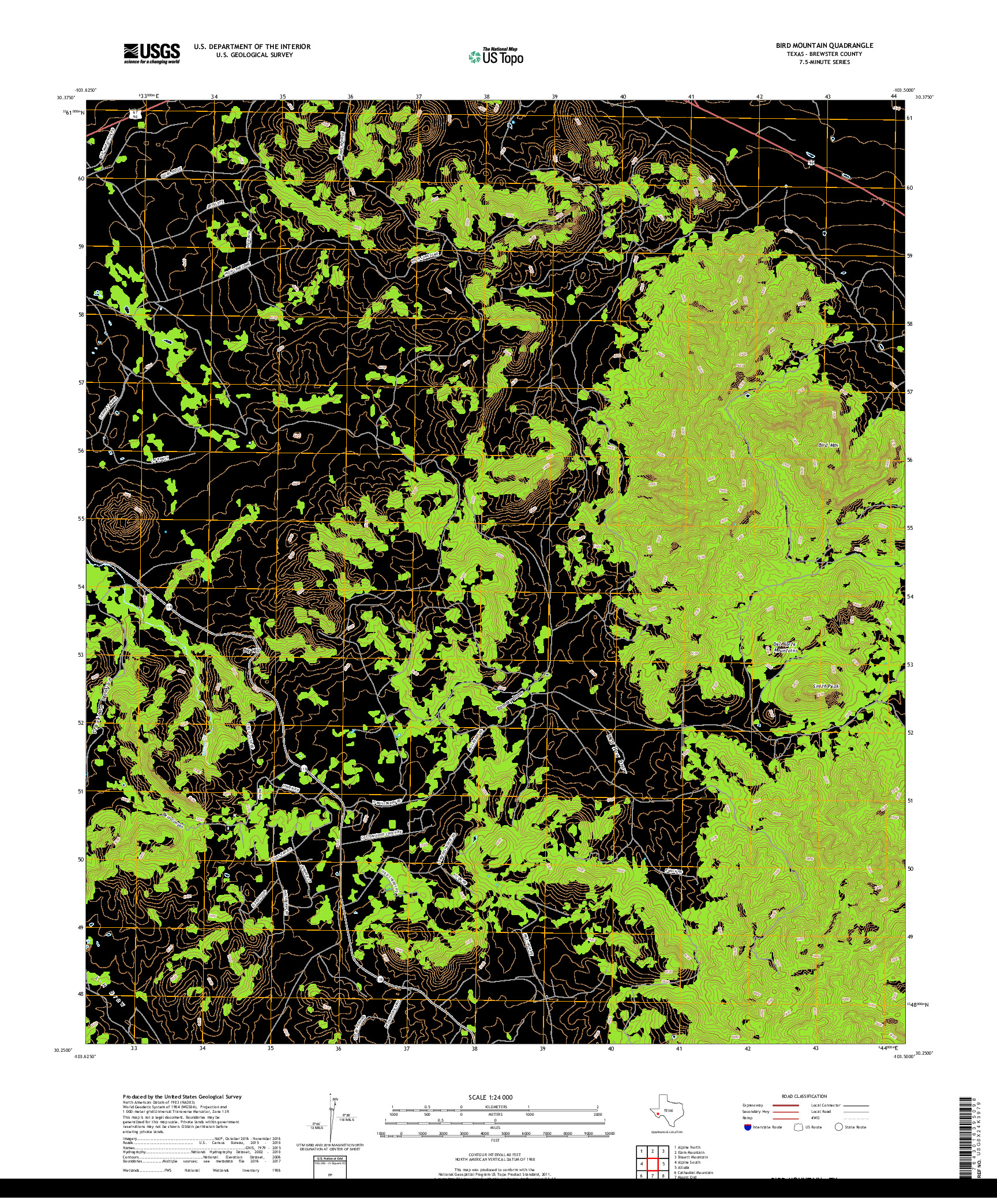 USGS US TOPO 7.5-MINUTE MAP FOR BIRD MOUNTAIN, TX 2019