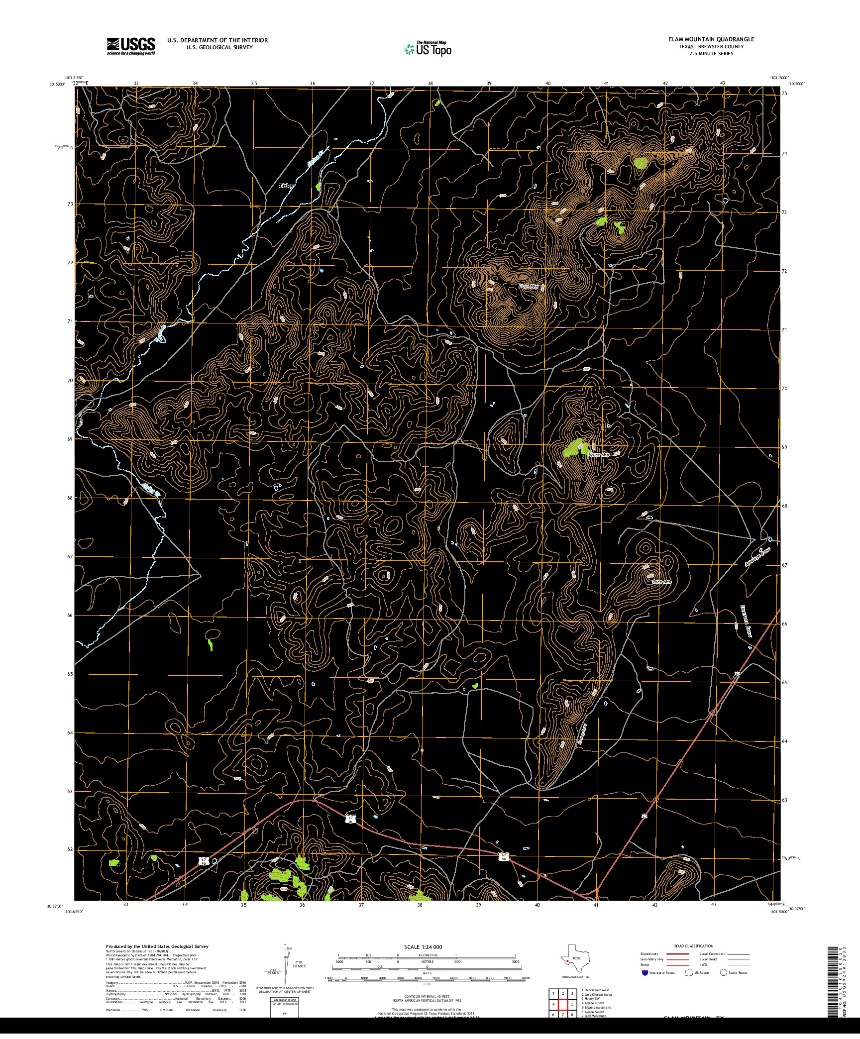 USGS US TOPO 7.5-MINUTE MAP FOR ELAM MOUNTAIN, TX 2019