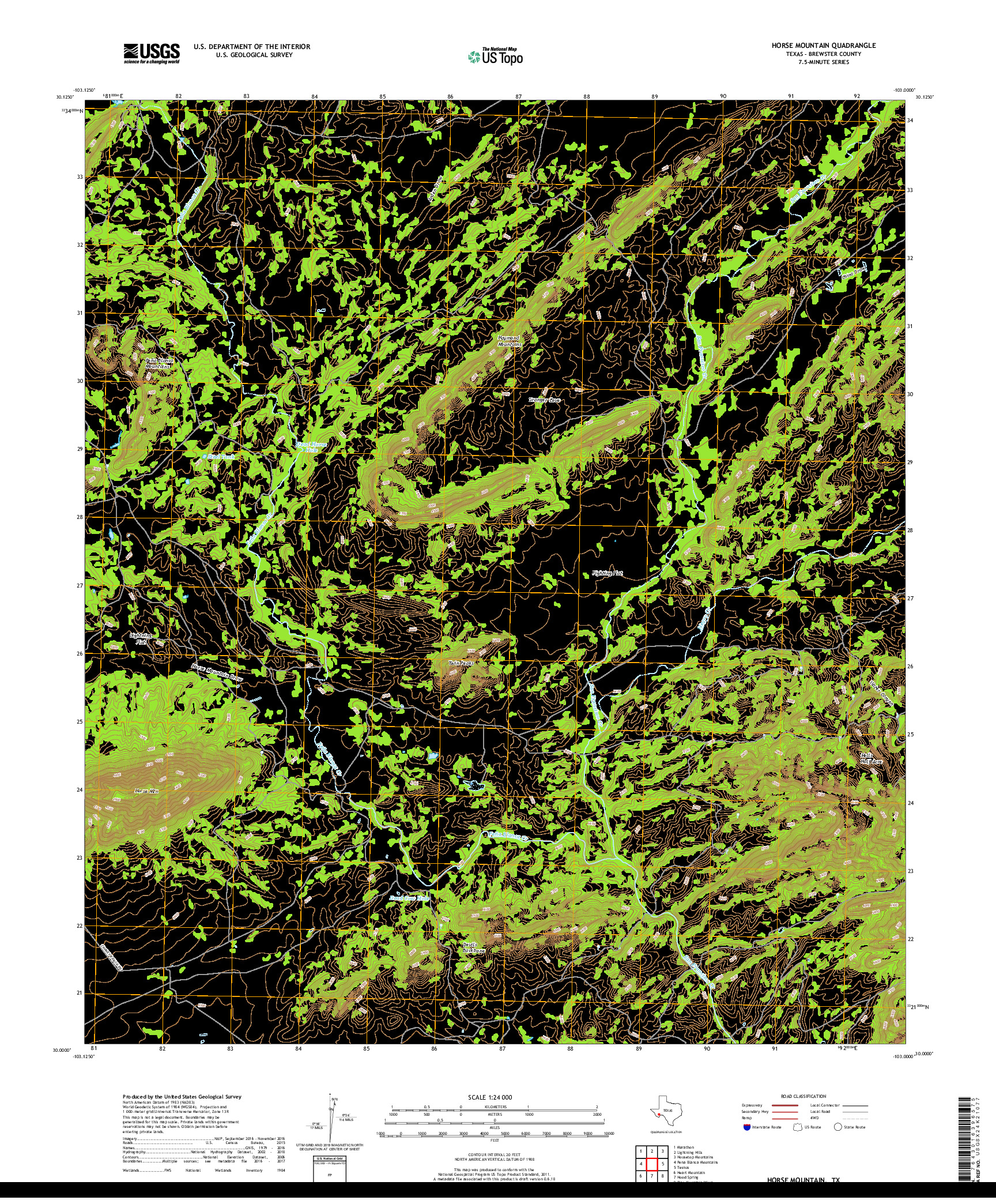 USGS US TOPO 7.5-MINUTE MAP FOR HORSE MOUNTAIN, TX 2019