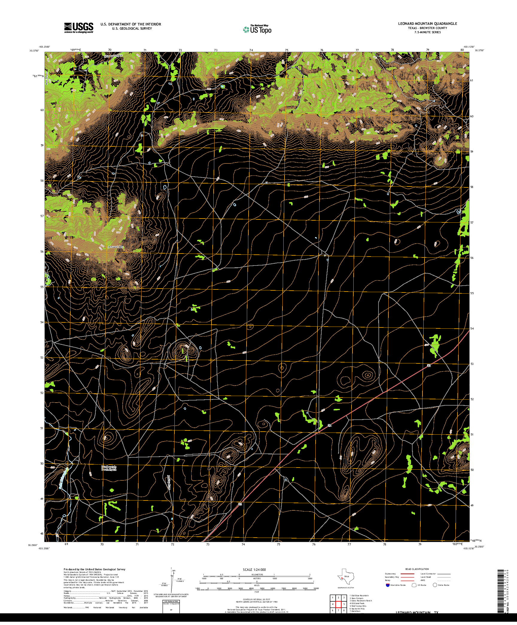 USGS US TOPO 7.5-MINUTE MAP FOR LEONARD MOUNTAIN, TX 2019