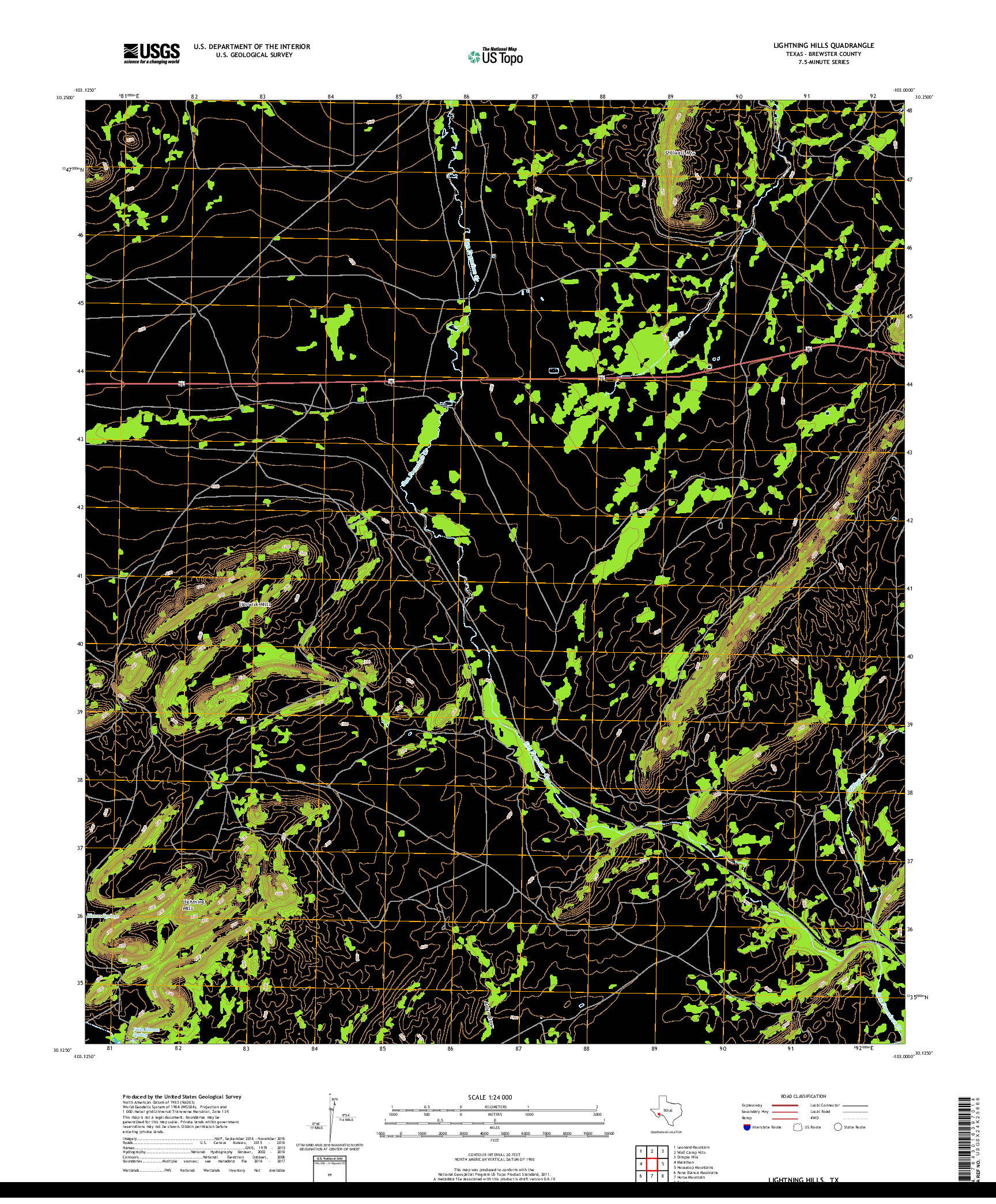 USGS US TOPO 7.5-MINUTE MAP FOR LIGHTNING HILLS, TX 2019