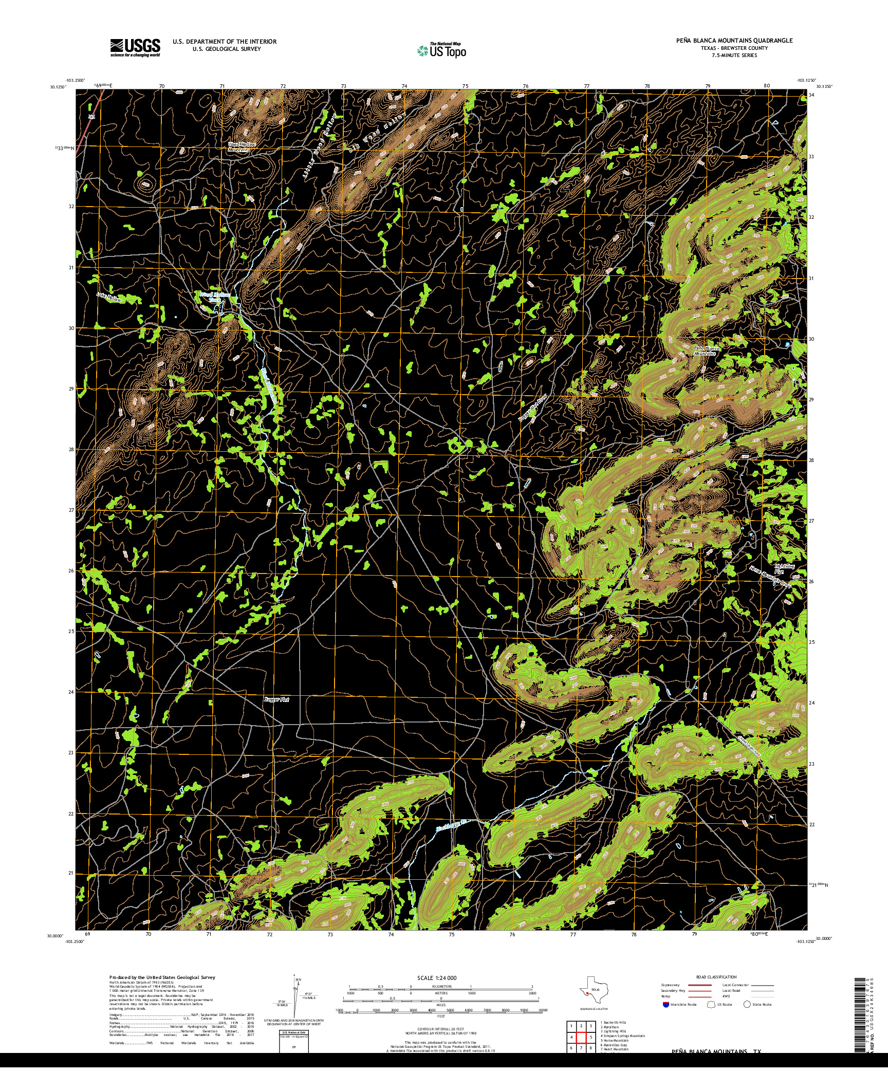 USGS US TOPO 7.5-MINUTE MAP FOR PENA BLANCA MOUNTAINS, TX 2019