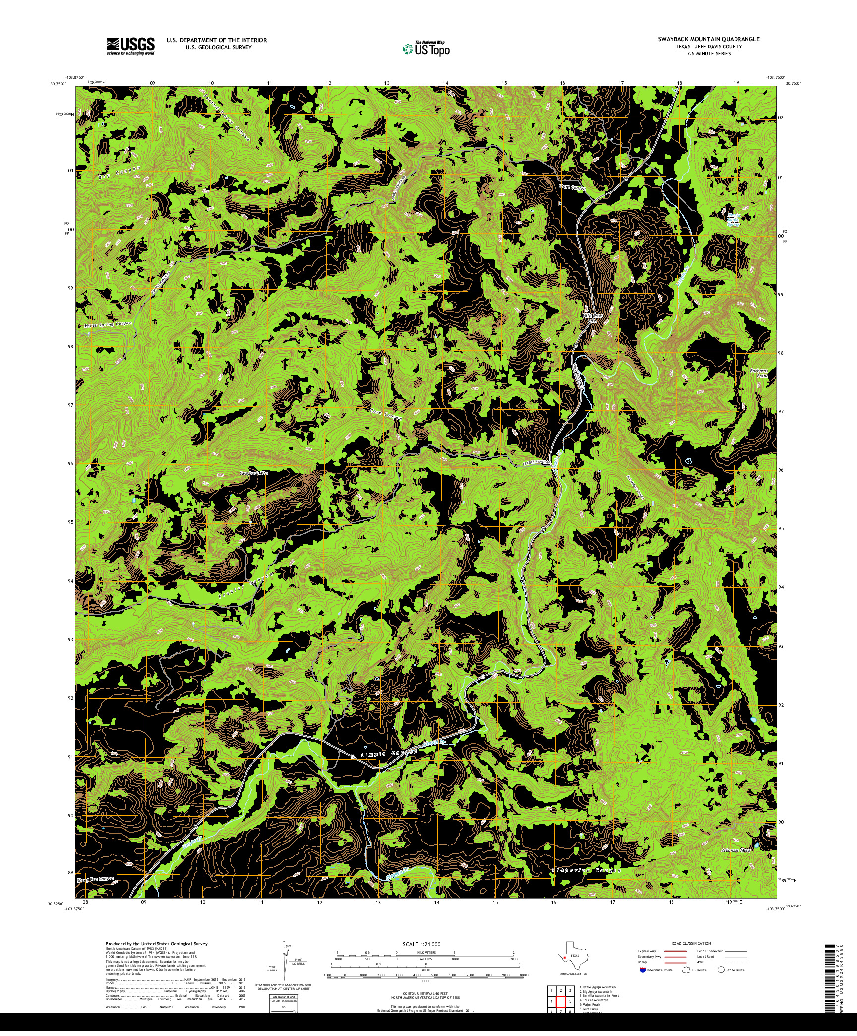 USGS US TOPO 7.5-MINUTE MAP FOR SWAYBACK MOUNTAIN, TX 2019