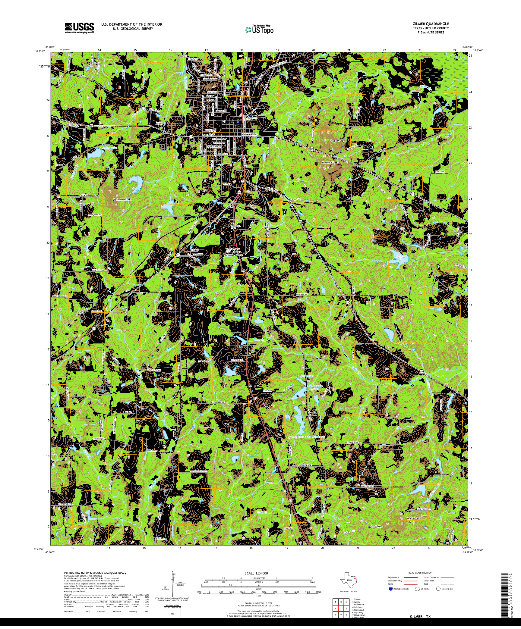 USGS US TOPO 7.5-MINUTE MAP FOR GILMER, TX 2019