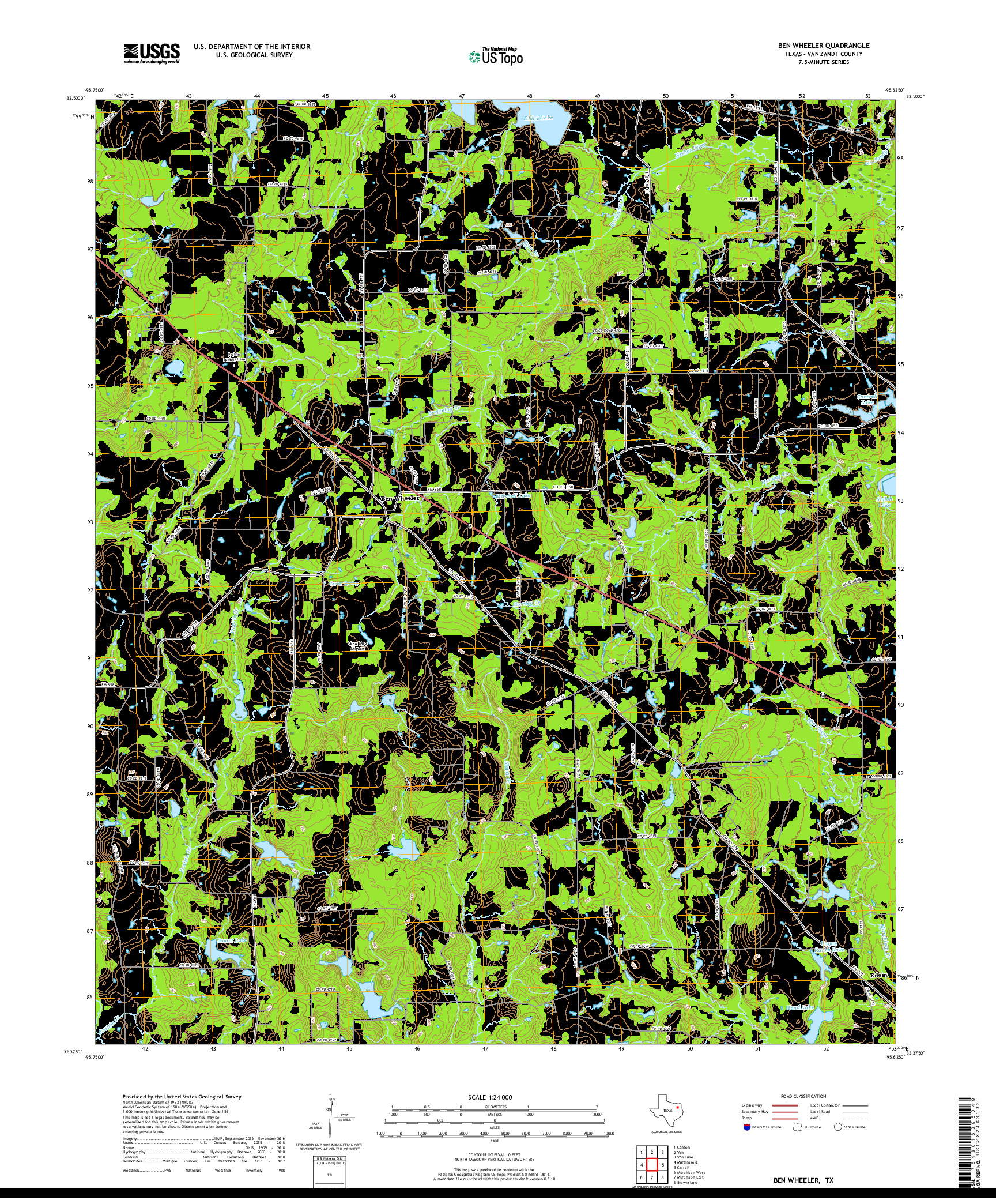 USGS US TOPO 7.5-MINUTE MAP FOR BEN WHEELER, TX 2019