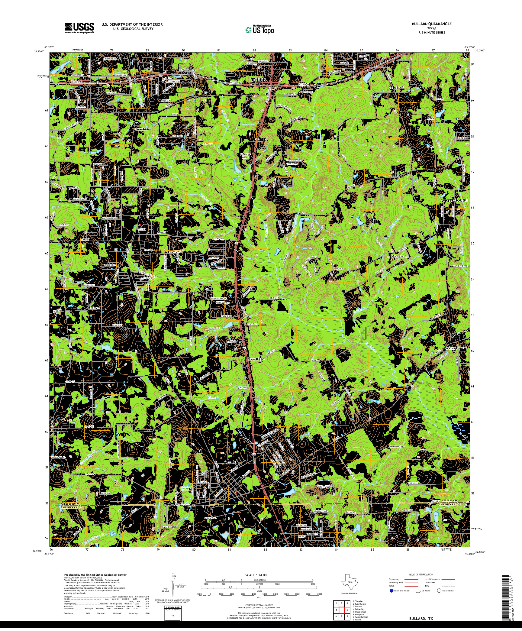 USGS US TOPO 7.5-MINUTE MAP FOR BULLARD, TX 2019