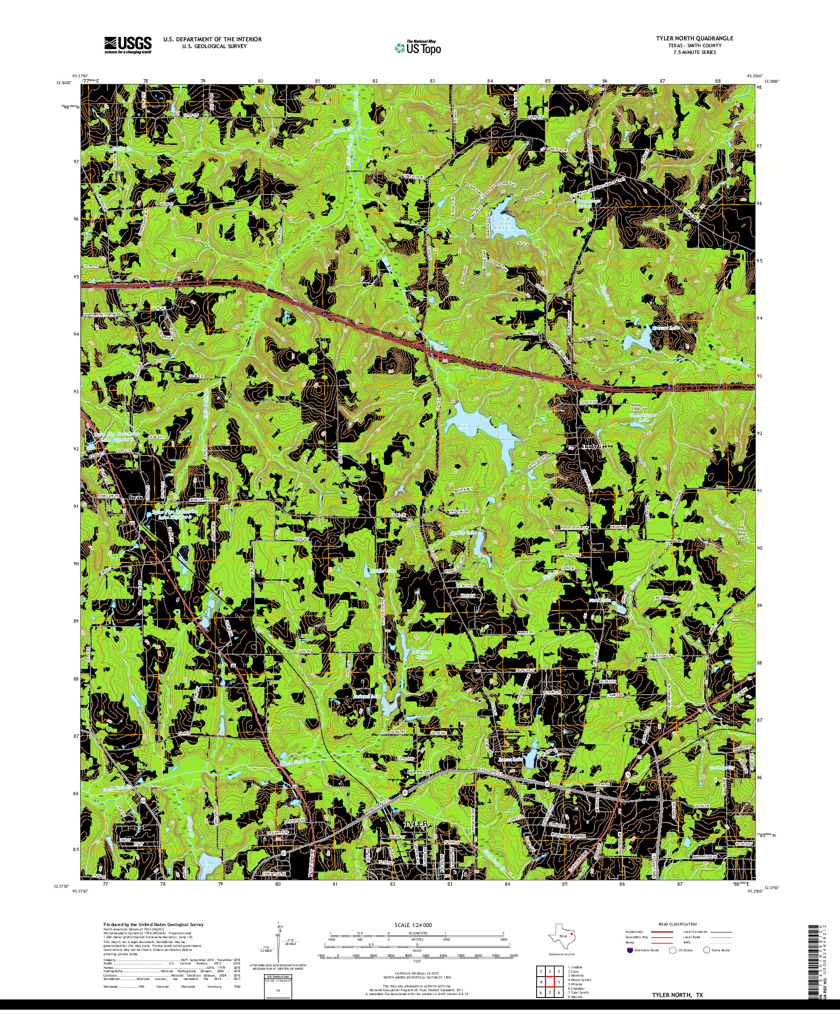 USGS US TOPO 7.5-MINUTE MAP FOR TYLER NORTH, TX 2019