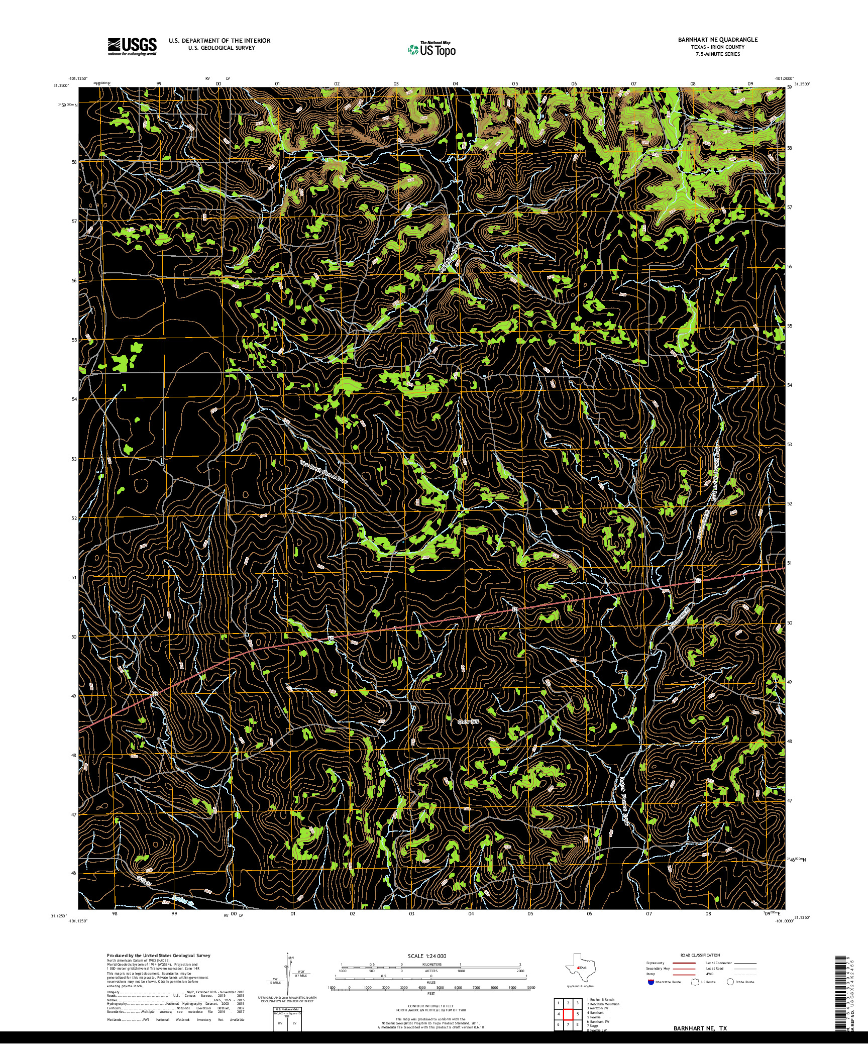 USGS US TOPO 7.5-MINUTE MAP FOR BARNHART NE, TX 2019