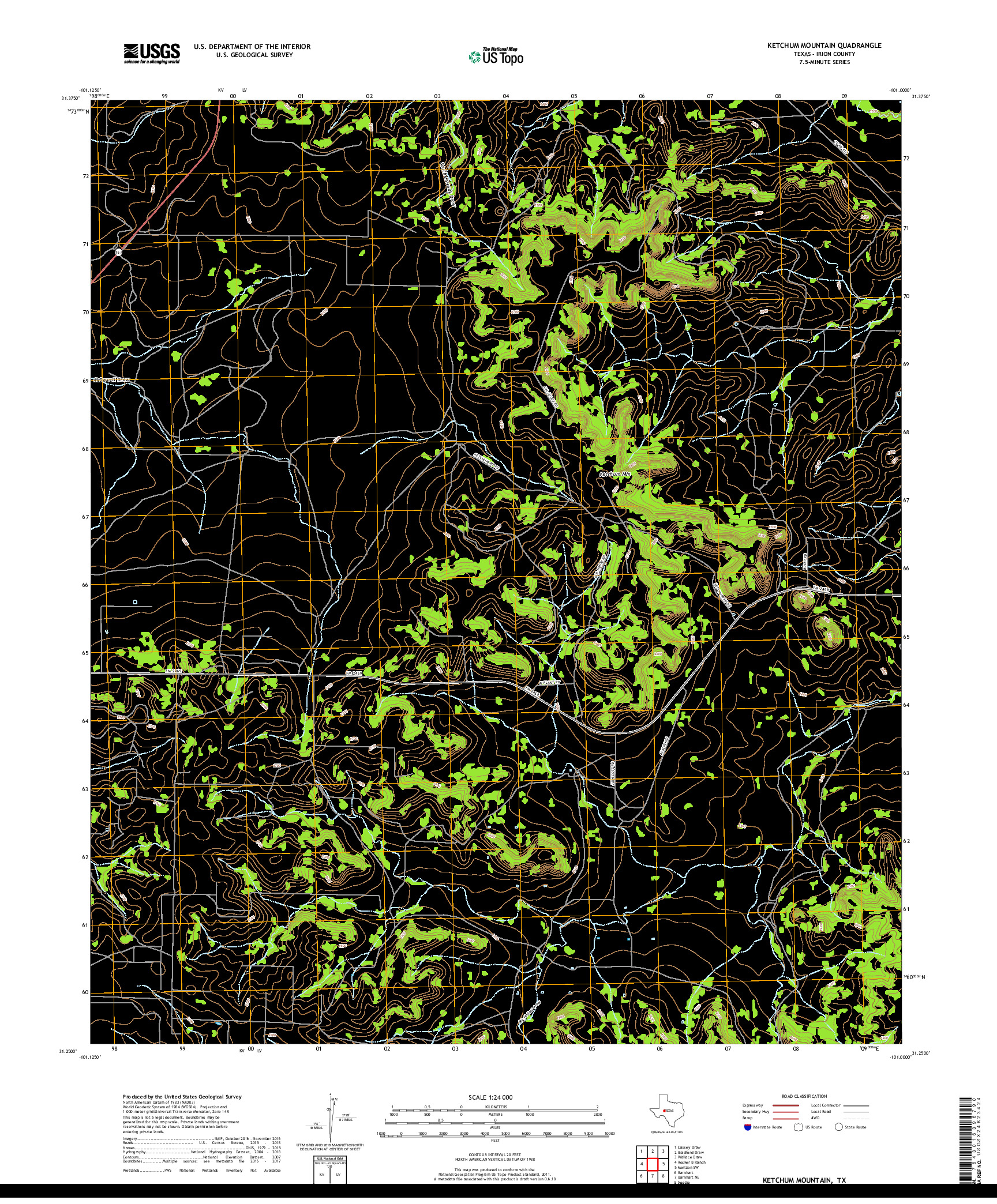 USGS US TOPO 7.5-MINUTE MAP FOR KETCHUM MOUNTAIN, TX 2019