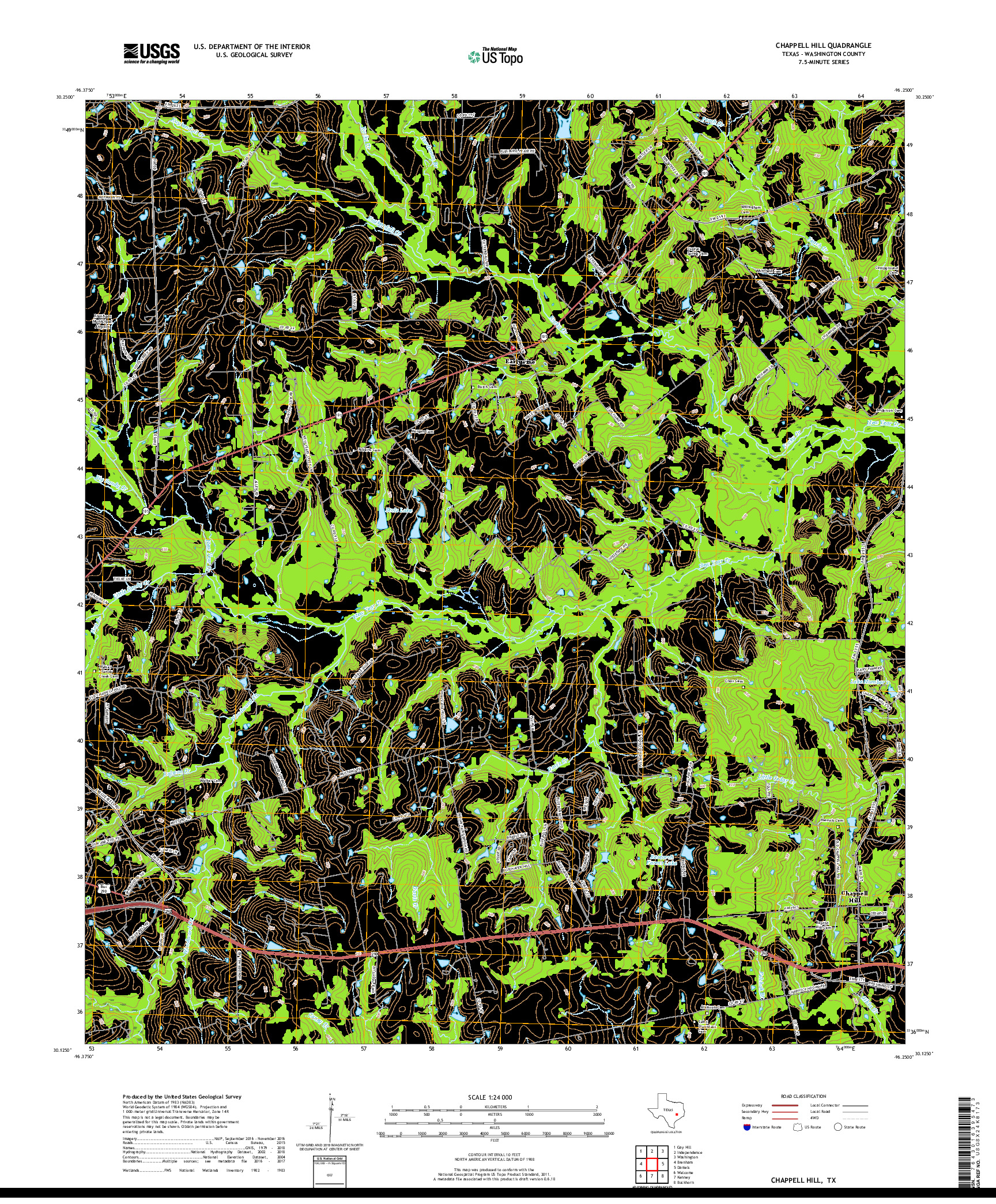 USGS US TOPO 7.5-MINUTE MAP FOR CHAPPELL HILL, TX 2019