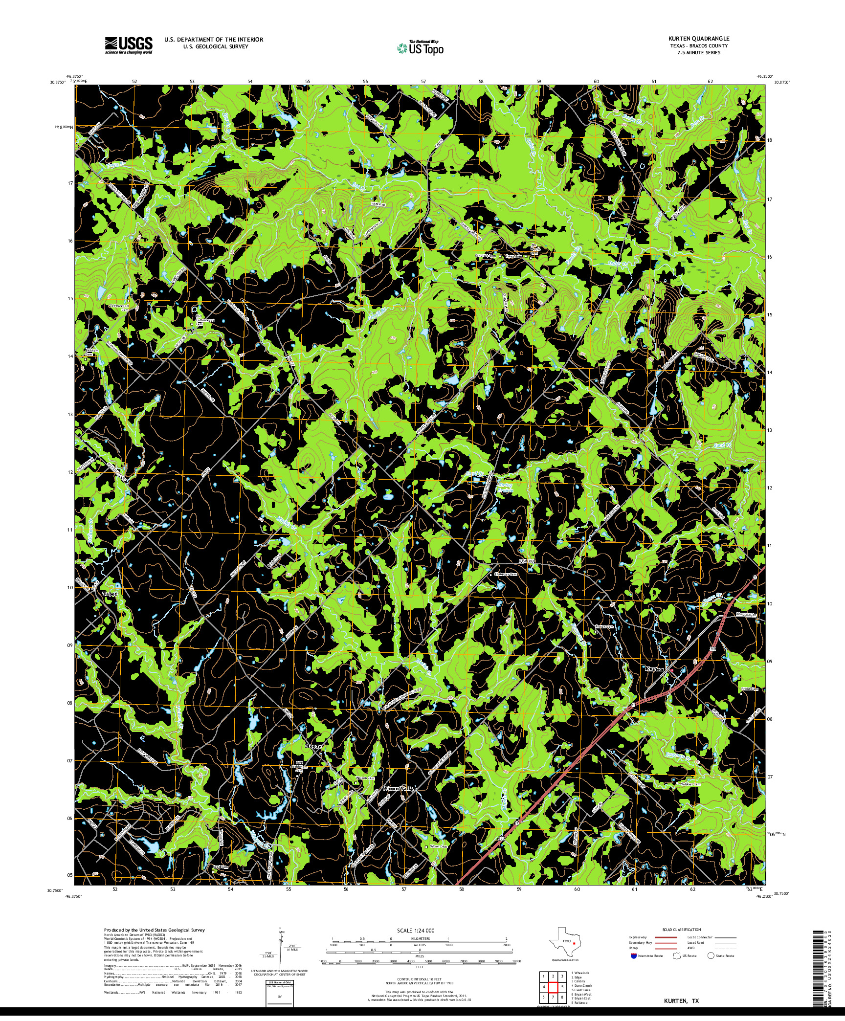 USGS US TOPO 7.5-MINUTE MAP FOR KURTEN, TX 2019