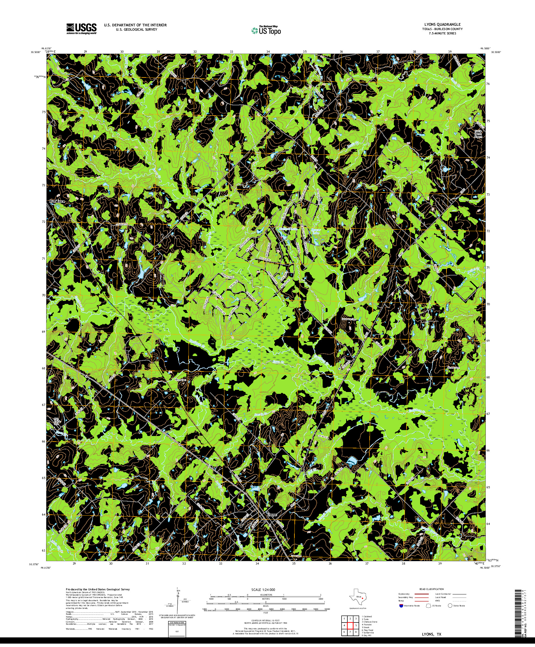 USGS US TOPO 7.5-MINUTE MAP FOR LYONS, TX 2019