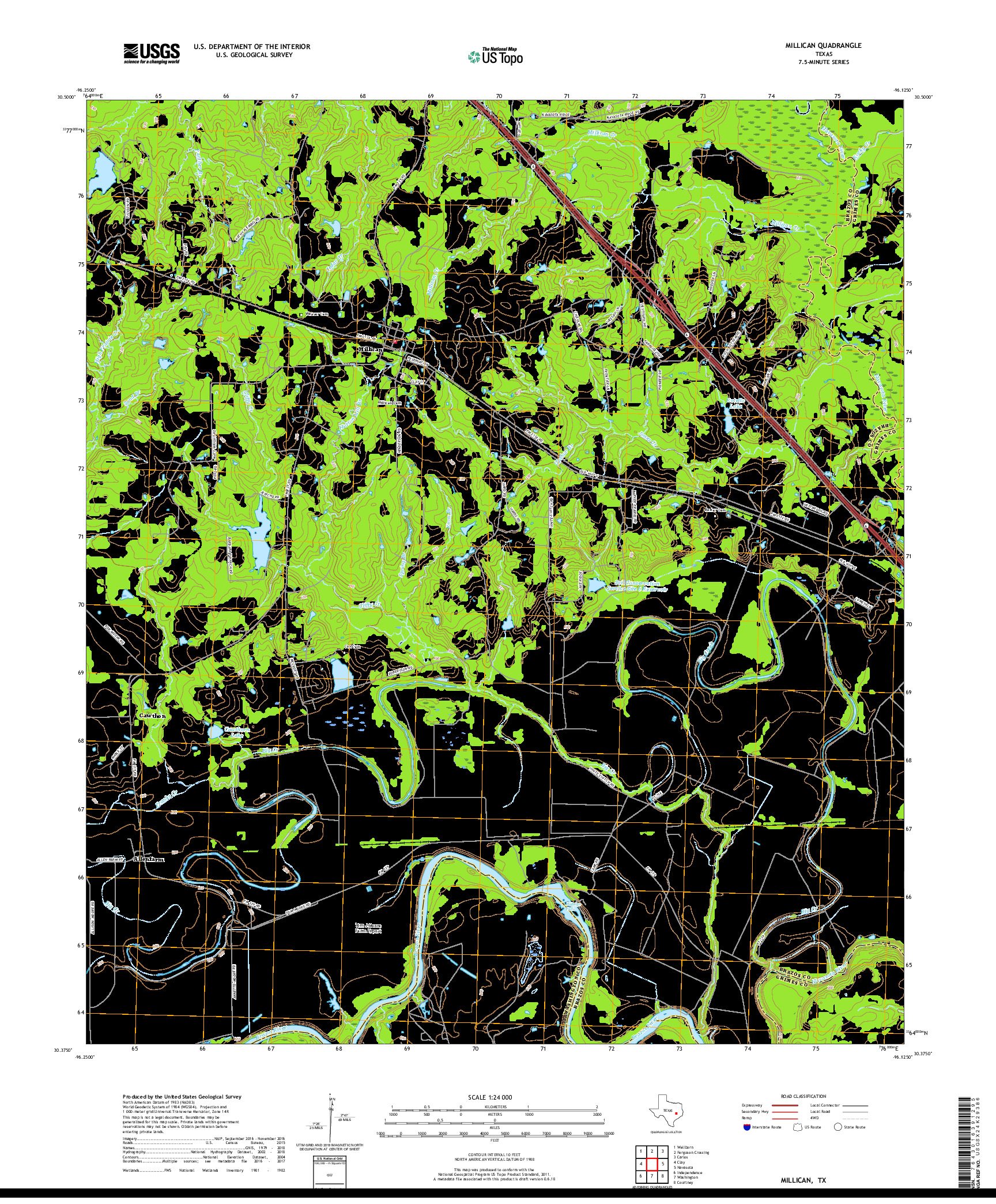 USGS US TOPO 7.5-MINUTE MAP FOR MILLICAN, TX 2019