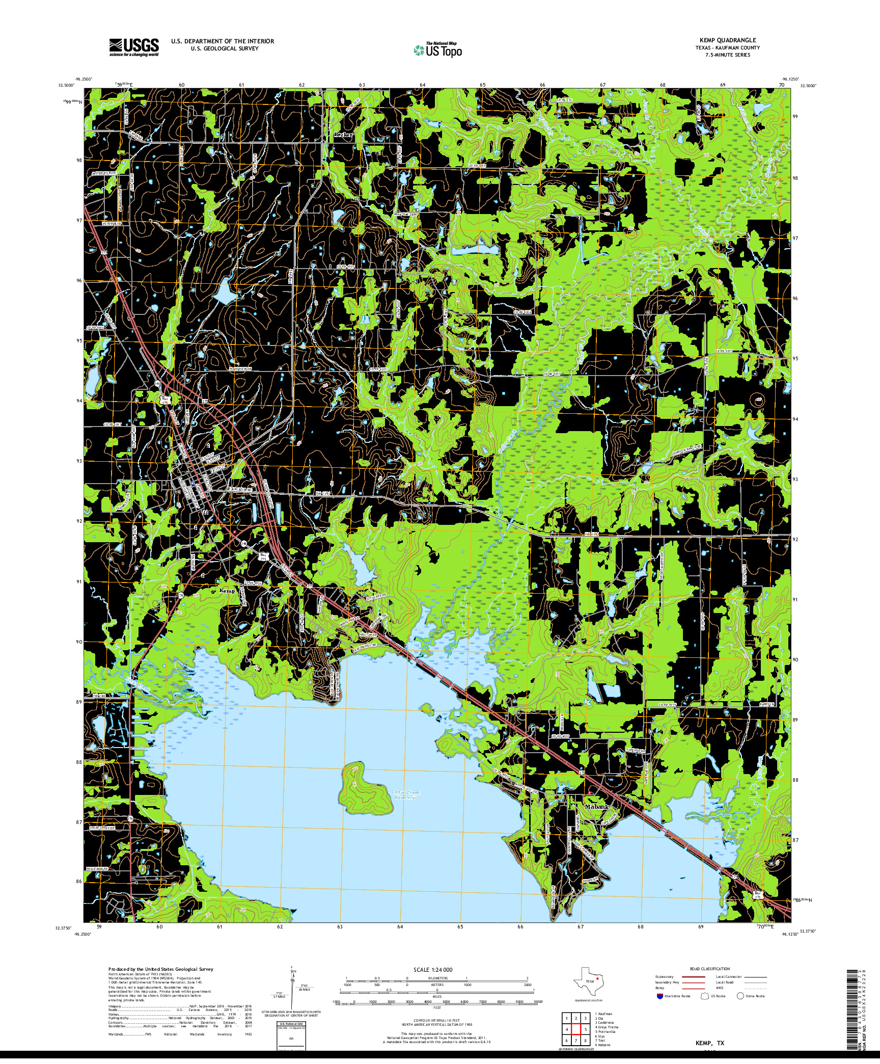 USGS US TOPO 7.5-MINUTE MAP FOR KEMP, TX 2019