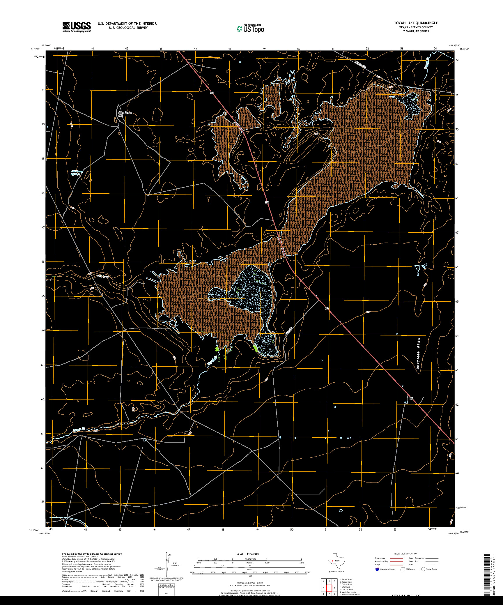 USGS US TOPO 7.5-MINUTE MAP FOR TOYAH LAKE, TX 2019