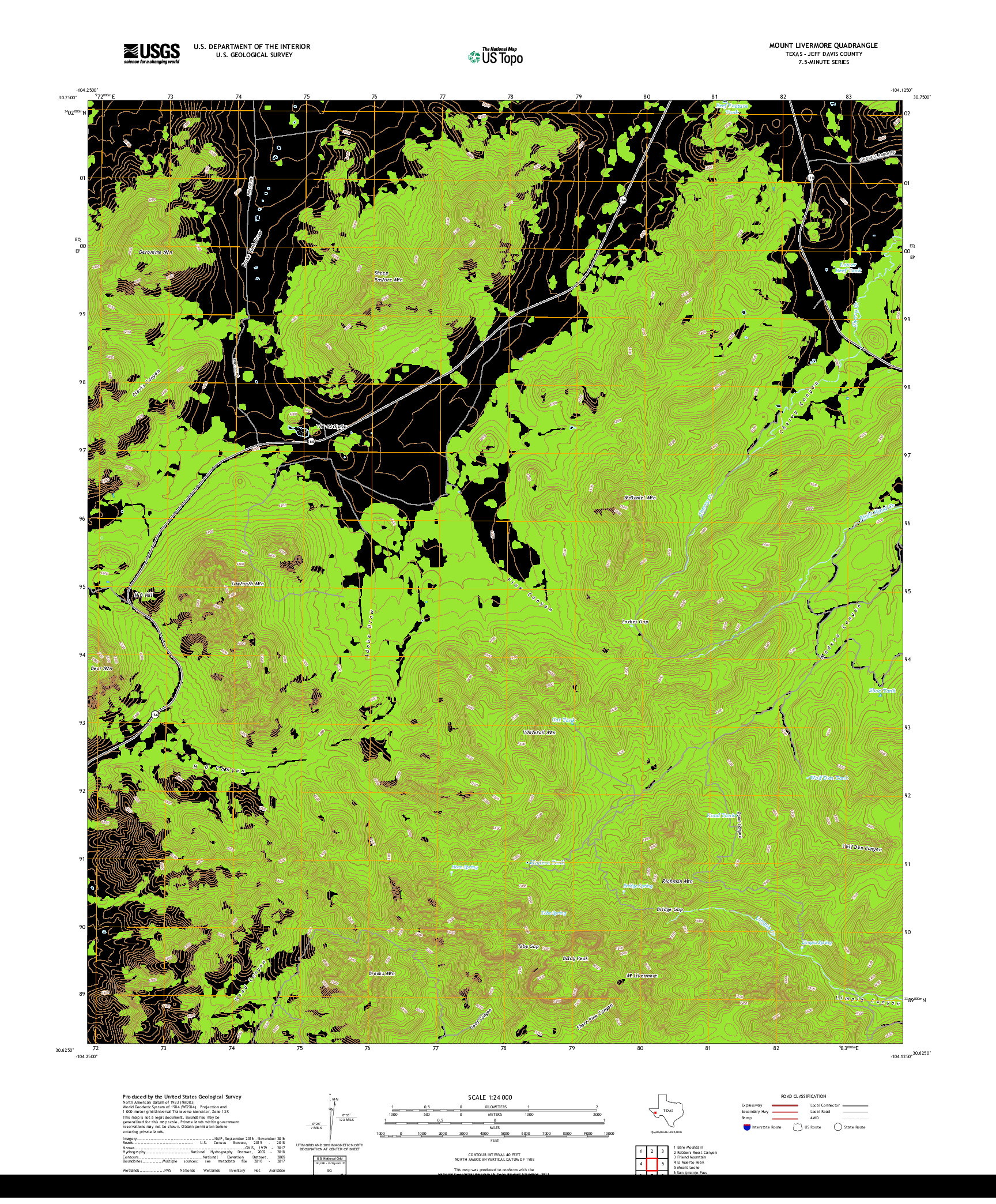 USGS US TOPO 7.5-MINUTE MAP FOR MOUNT LIVERMORE, TX 2019