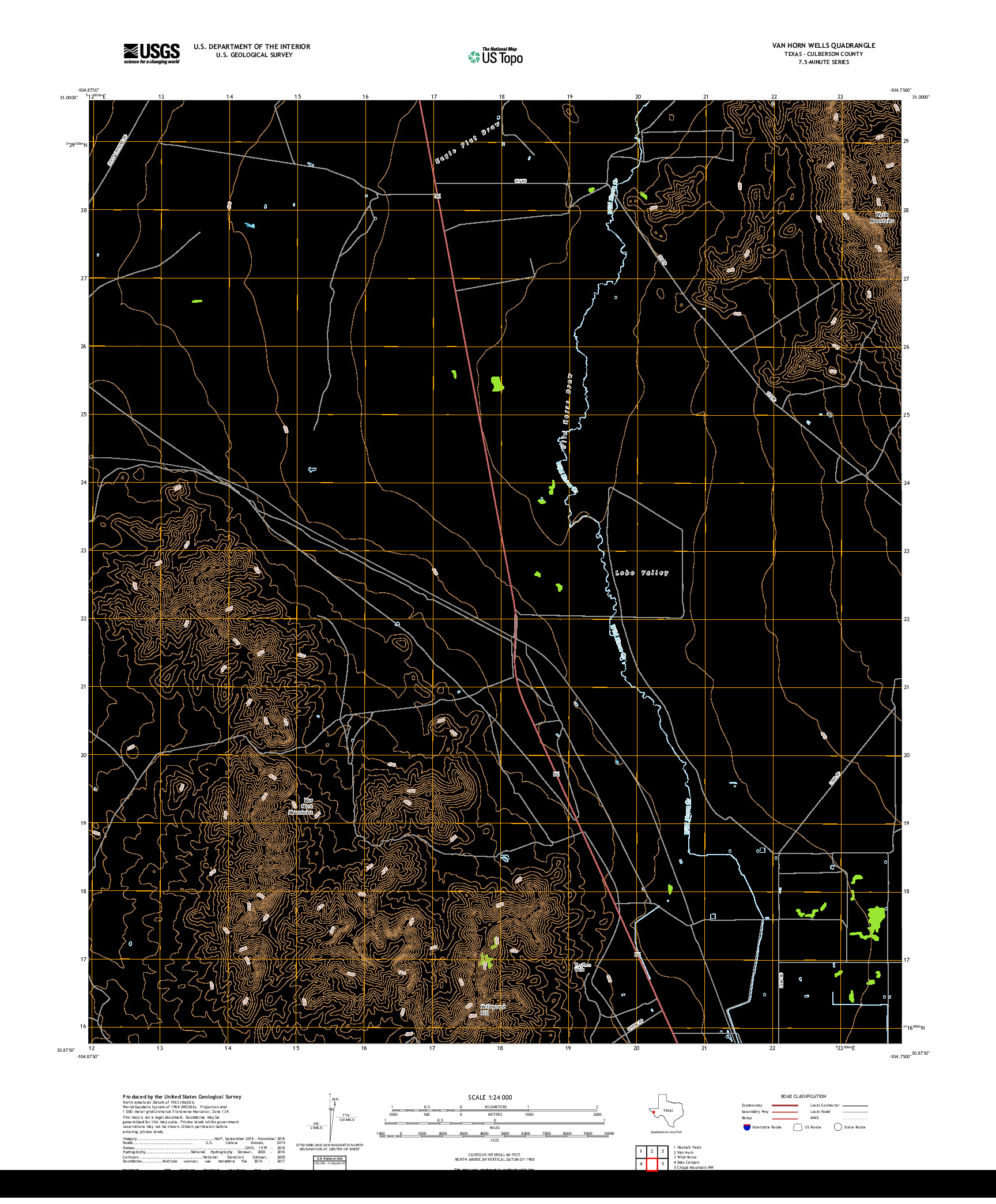 USGS US TOPO 7.5-MINUTE MAP FOR VAN HORN WELLS, TX 2019