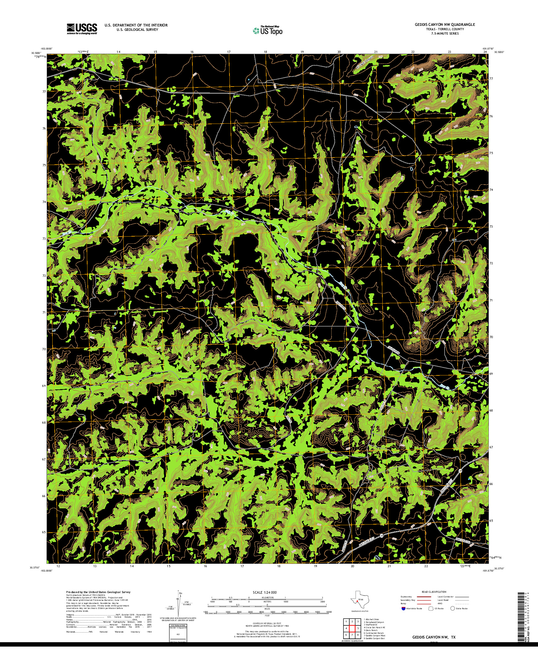 USGS US TOPO 7.5-MINUTE MAP FOR GEDDIS CANYON NW, TX 2019