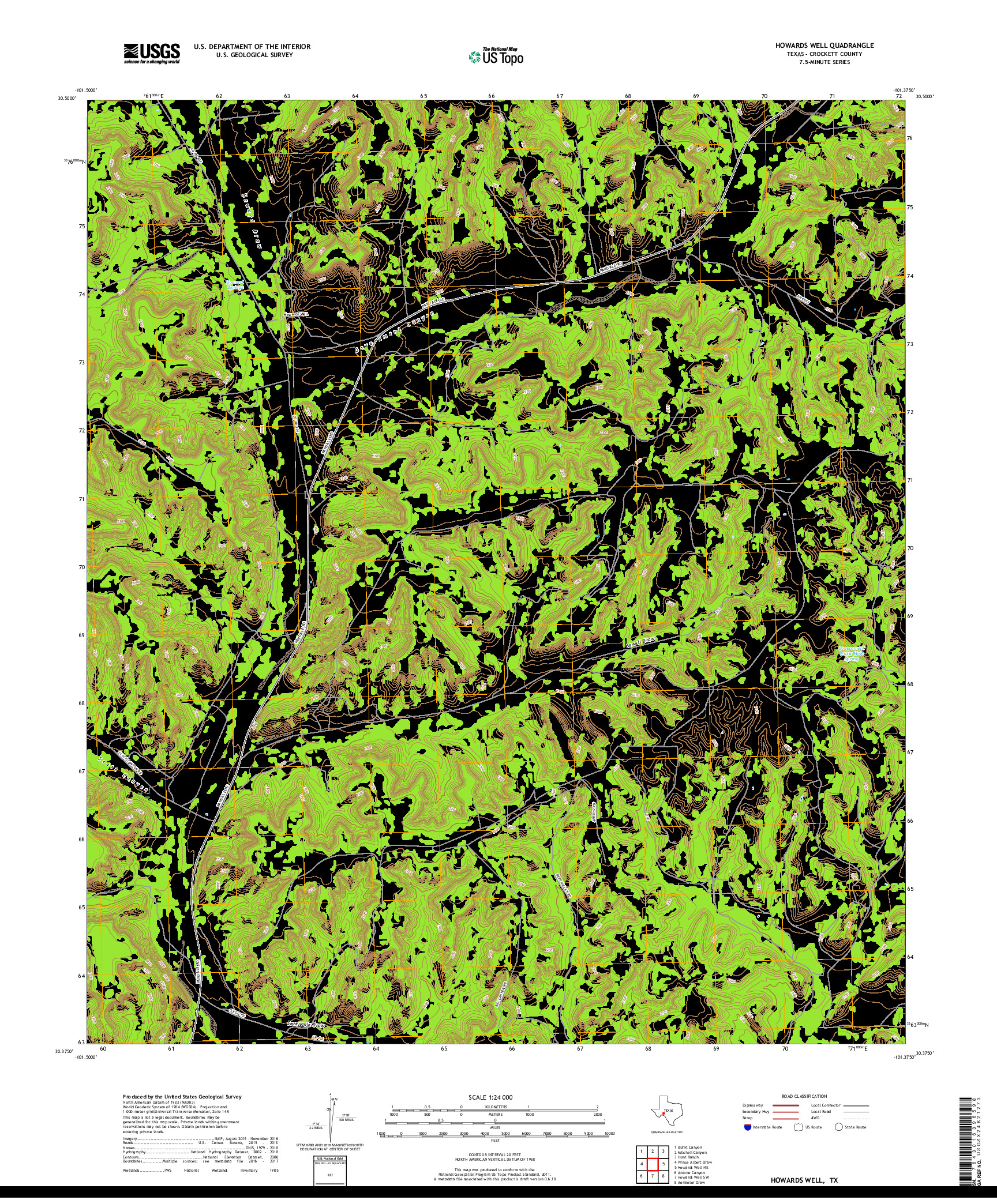 USGS US TOPO 7.5-MINUTE MAP FOR HOWARDS WELL, TX 2019