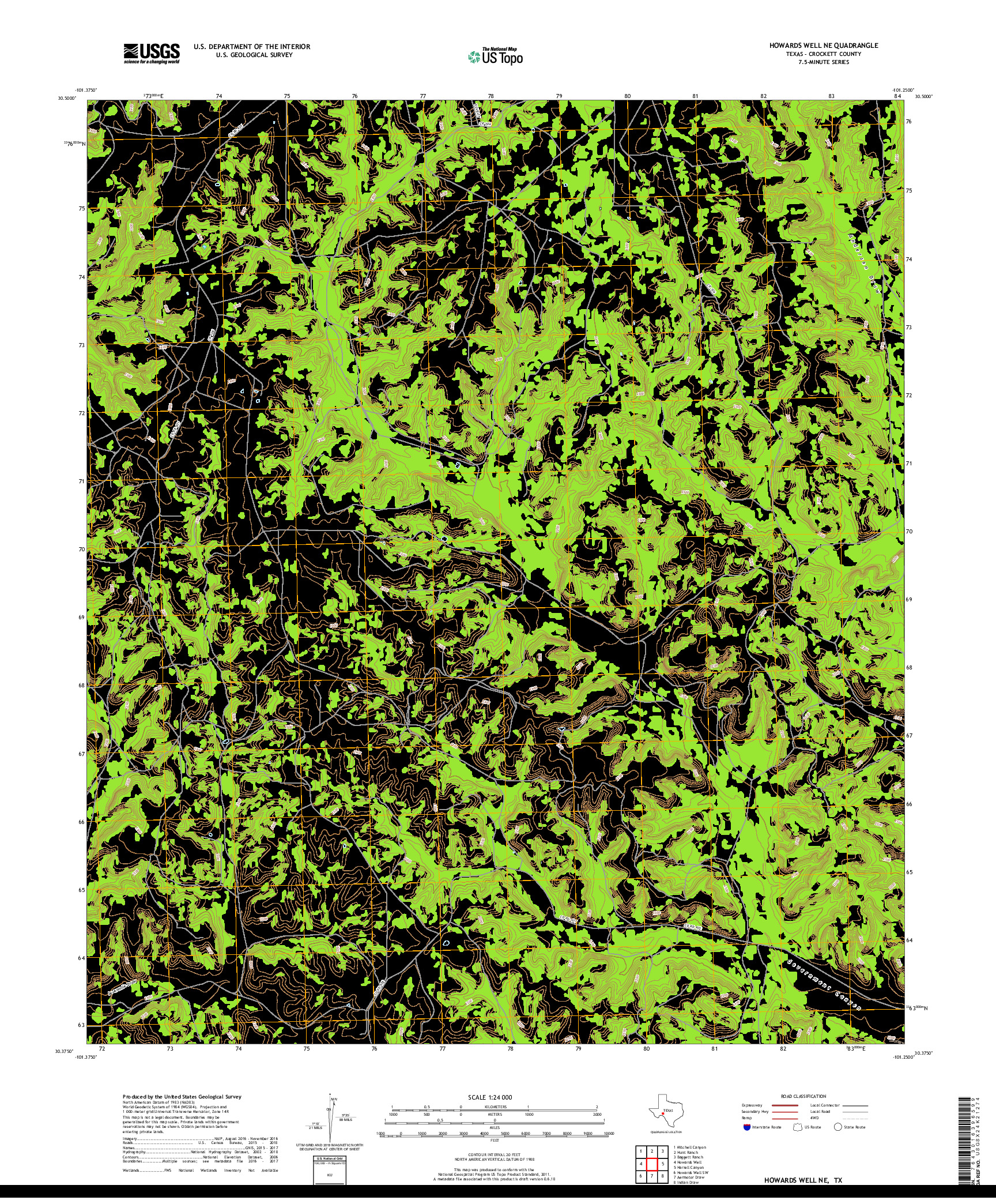 USGS US TOPO 7.5-MINUTE MAP FOR HOWARDS WELL NE, TX 2019