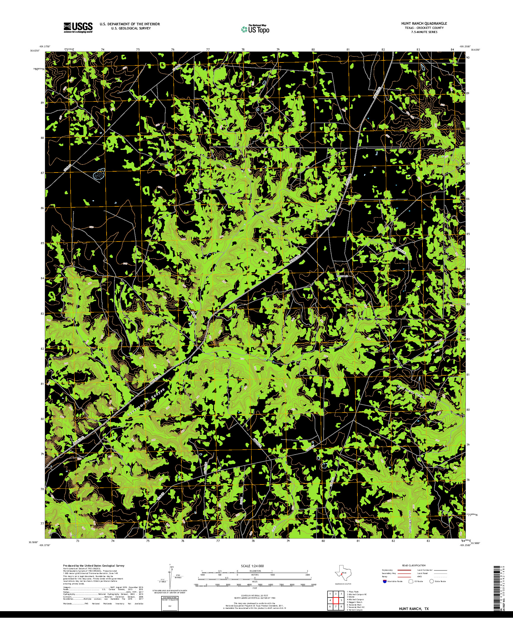 USGS US TOPO 7.5-MINUTE MAP FOR HUNT RANCH, TX 2019