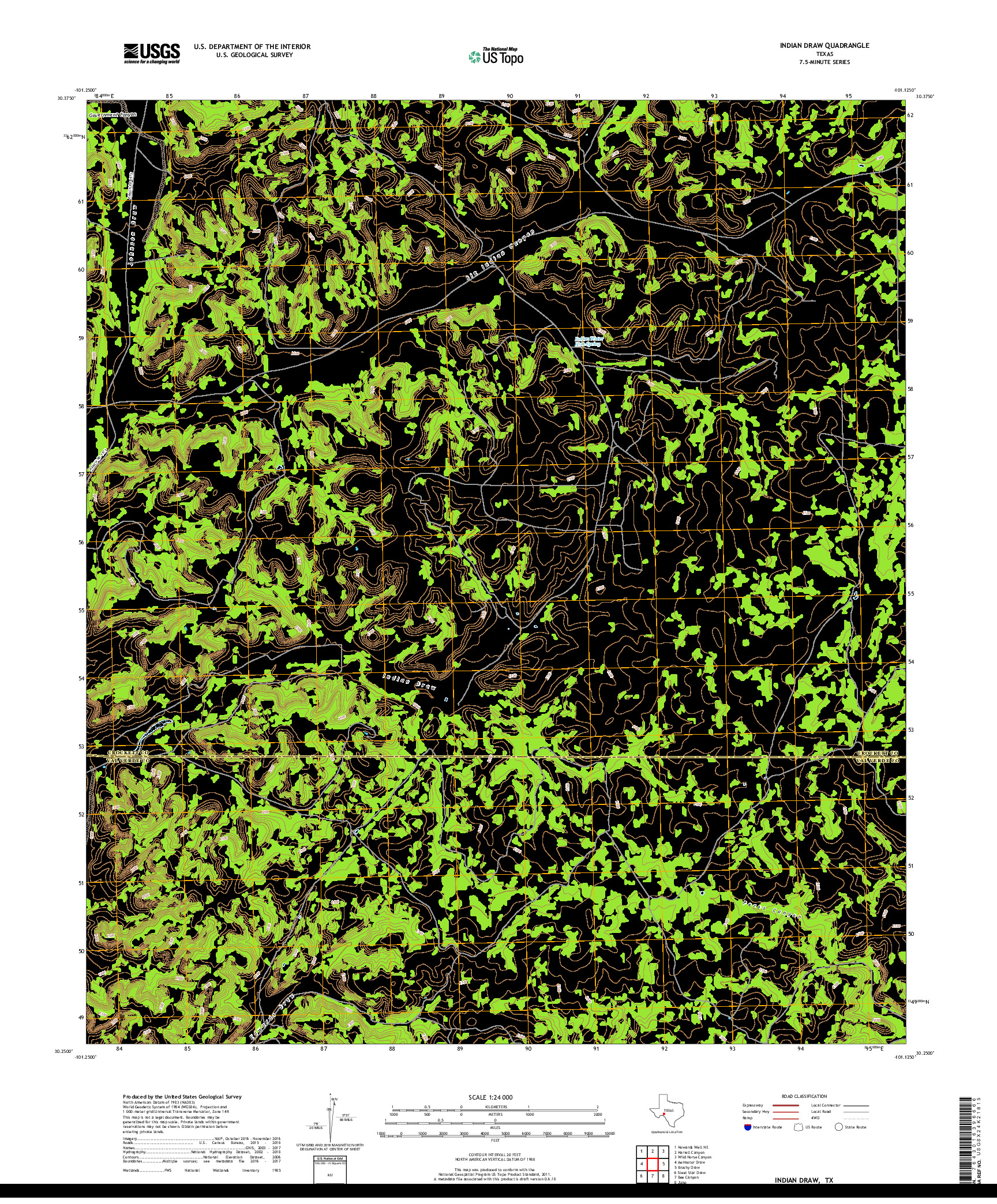 USGS US TOPO 7.5-MINUTE MAP FOR INDIAN DRAW, TX 2019